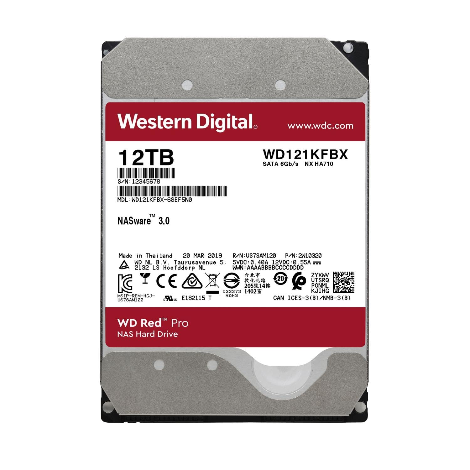 Western Digital 12Tb Wd Red Pro Nas Internal Hard Drive Hdd - 7200 Rpm, Sata 6 Gb/S, Cmr, 256 Mb Cache, 3.5 - Wd121Kfbx