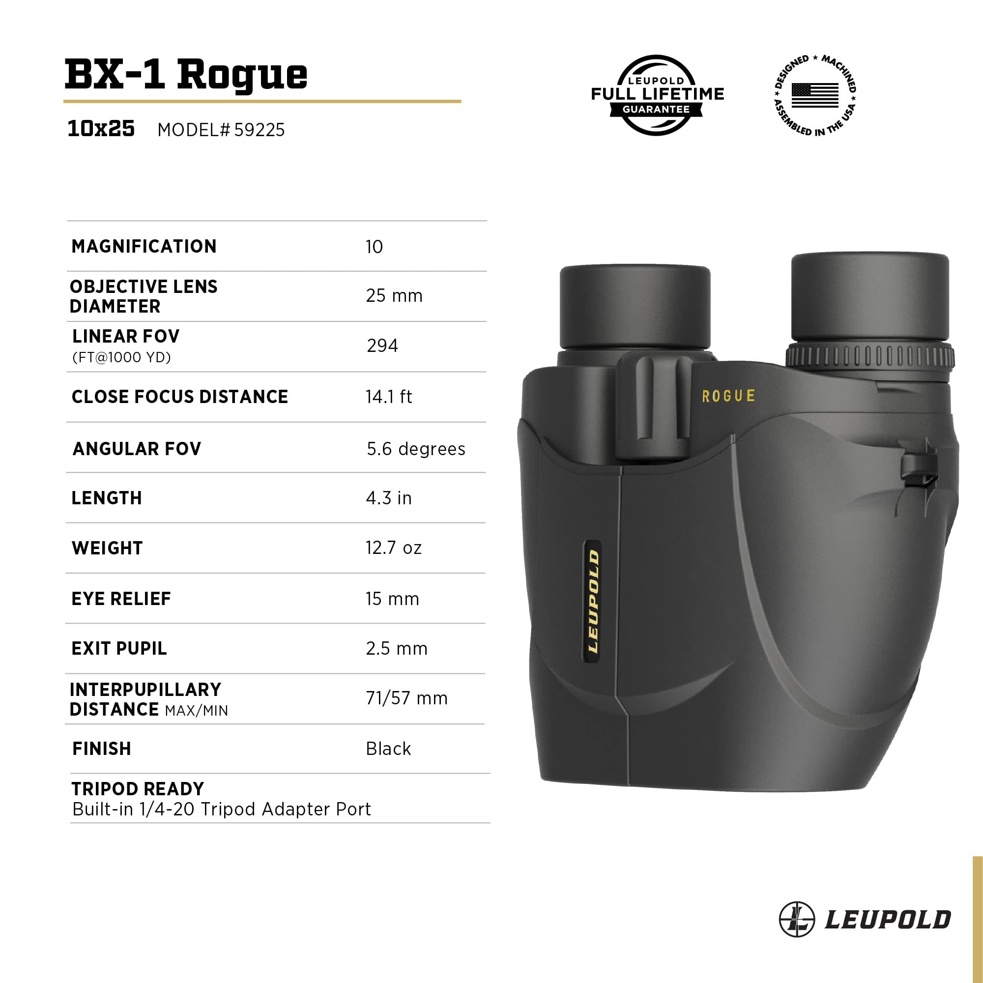 Leupold Bx 1 Rogue Binoculars, 10X25Mm (59225)