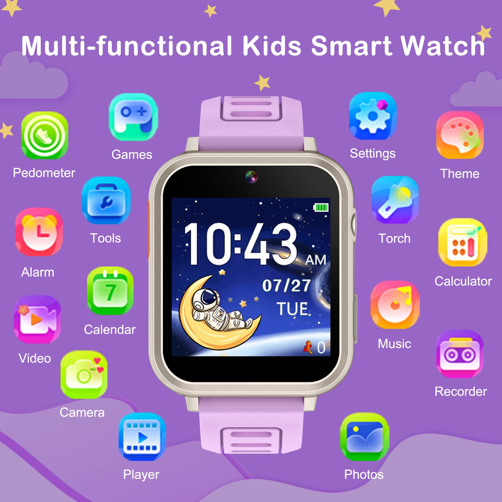 Kids Smart Watch Girls Ages 4 12, Smart Watch For Kids With Hd Touch Screen 24 Games Camera Video Alarm Music Pedometer Flashlight 12/24 Hr Educational Toys Birthday Gifts For Girls Age 6 7 8 9 10