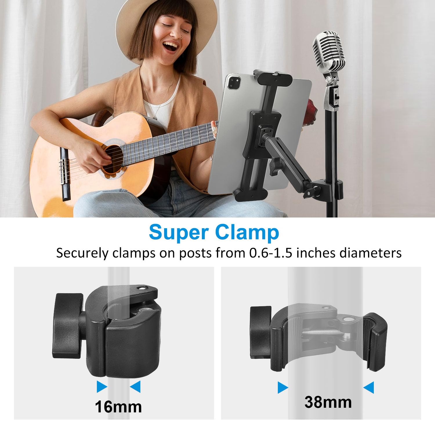 Zeleramdo Tablet Holder For Microphone Stand, Ipad Mic Stand Phone Holder 360 Rotation, Tablet Music Mount Compatible With Ipad