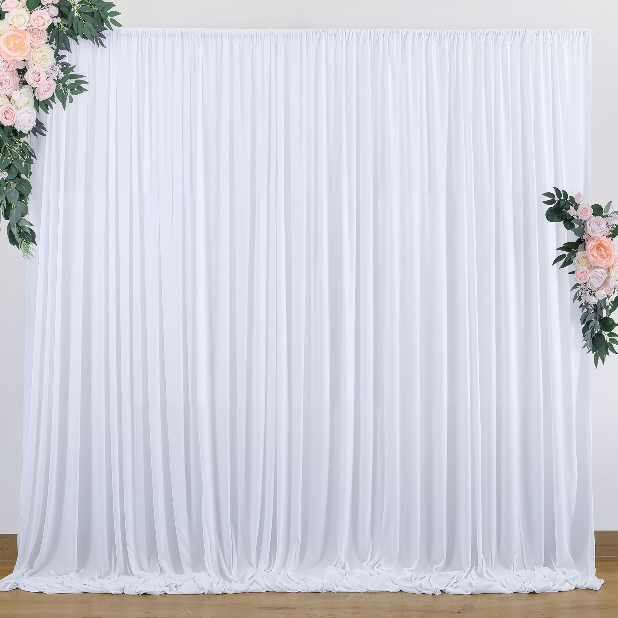 10 ft x 7 ft Wrinkle Free White Backdrop Curtain for Wedding Parties, Polyester Photography Backdrop Drapes for Birthday Parties