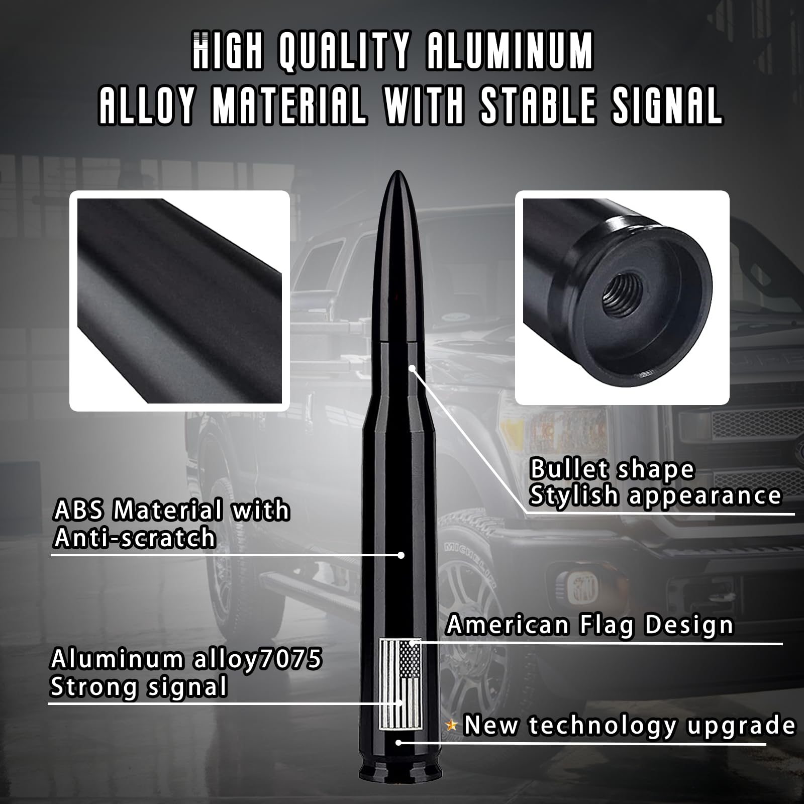 American Flag Car Truck Antenna With Valve Stem Caps, Universal Mast For Gm Chevy Silverado 1500 2500 3500 Hd Avalanche Ford F15