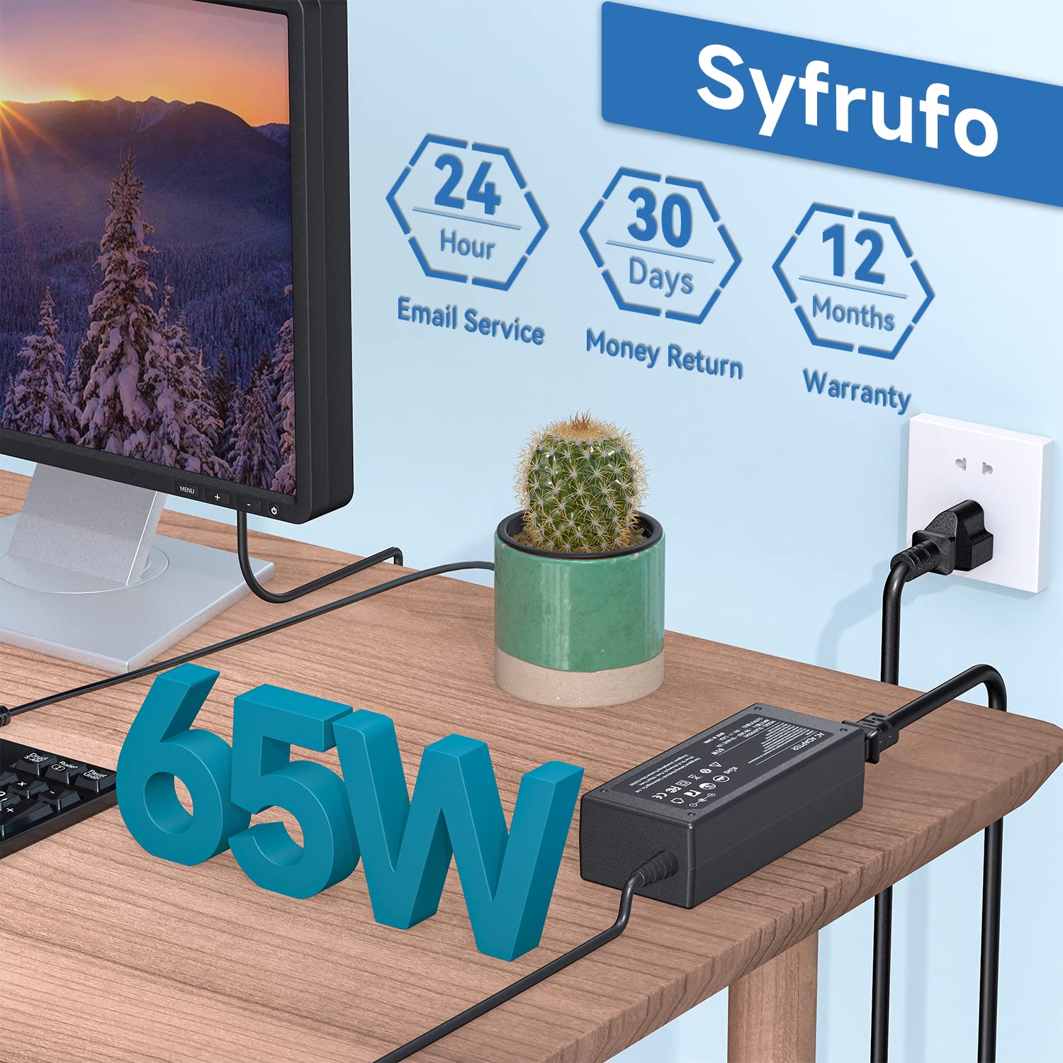 19V Power Cord For Acer Lcd Monitor S231Hl S232Hl S202Hl S230Hl, Ac/Dc Adapter For H236Hl G246Hl H276Hl G276Hl G236Hl S240Hl S22