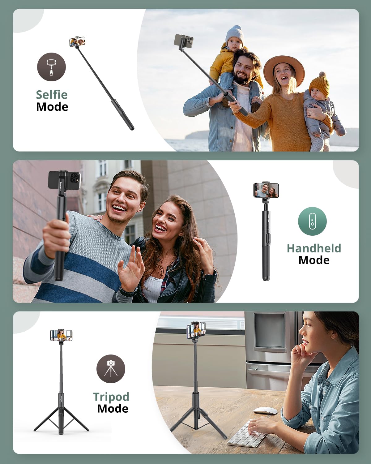 Sensyne 60' Phone Tripod & Selfie Stick, Lightweight All In One Phone Tripod Integrated With Wireless Remote Compatible With All Cell Phones For Selfie/Video Recording/Photo/Live Stream/Vlog(Black)