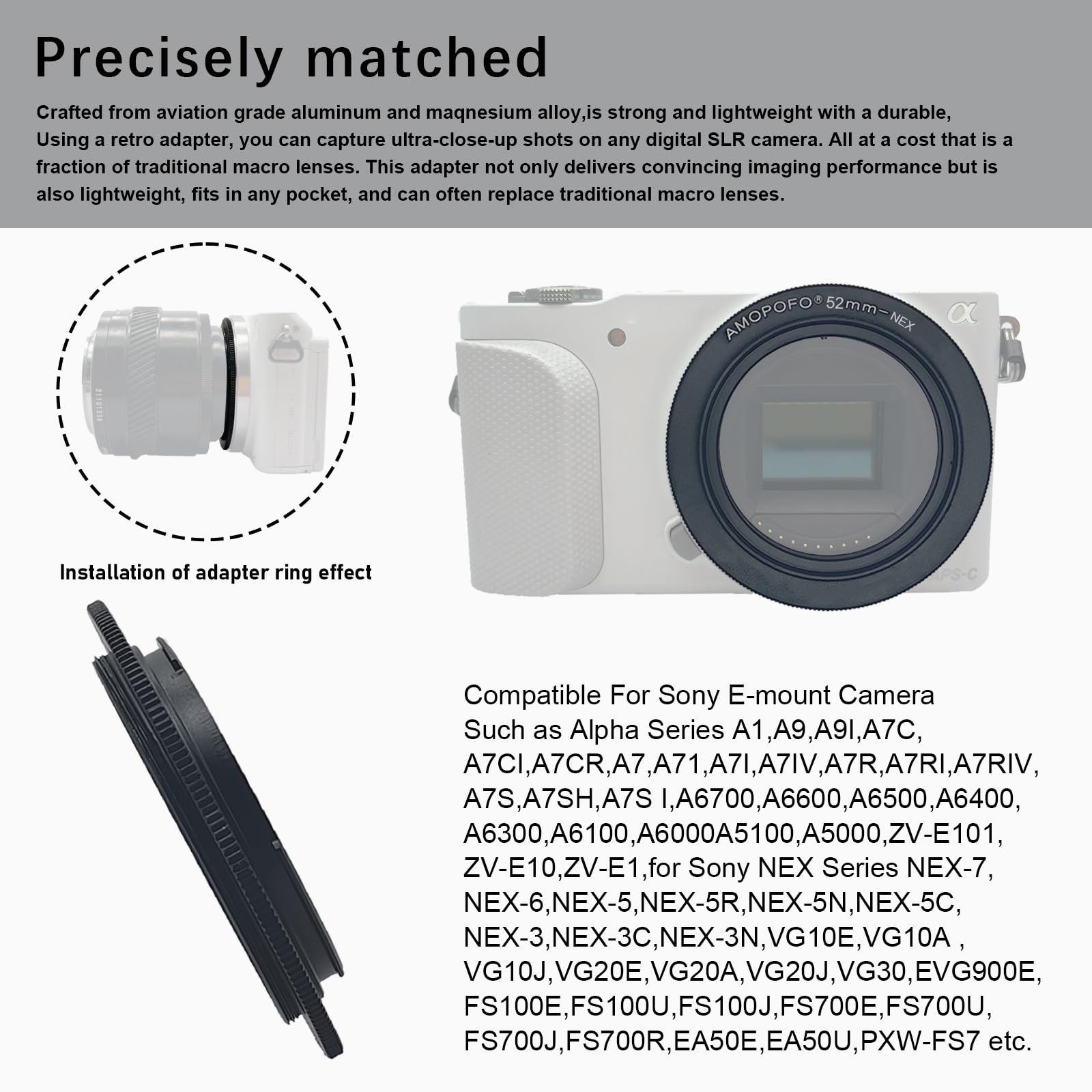52Mm To Nex Macro Lens Reverse Ring Compatible With A9 A7 A7S A7R A7Ii A7Rii A7Sii A6300 A5100 A6000 A5000 A3000 Nex-5T Nex-3N N