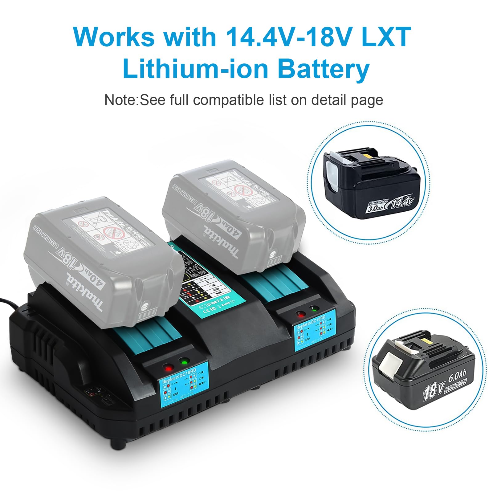 Teenpower 18V Rapid Charger Replacement For Makita Battery Charger 18V Station 2Ports