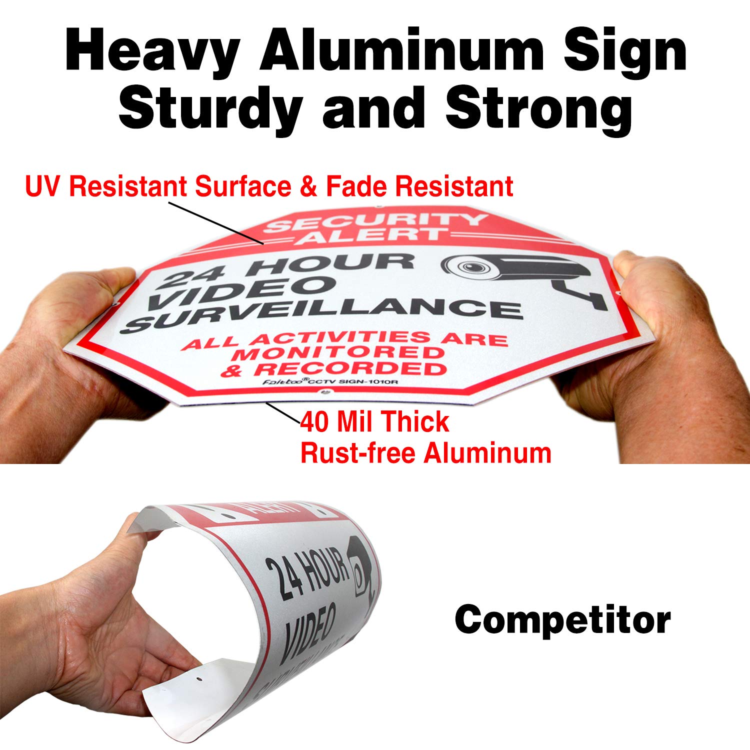 Faittoo (4 Pack) Security Alert, 24 Hour Video Surveillance, All Activities Monitored Signs,10 X 10 .040 Aluminum Reflective War