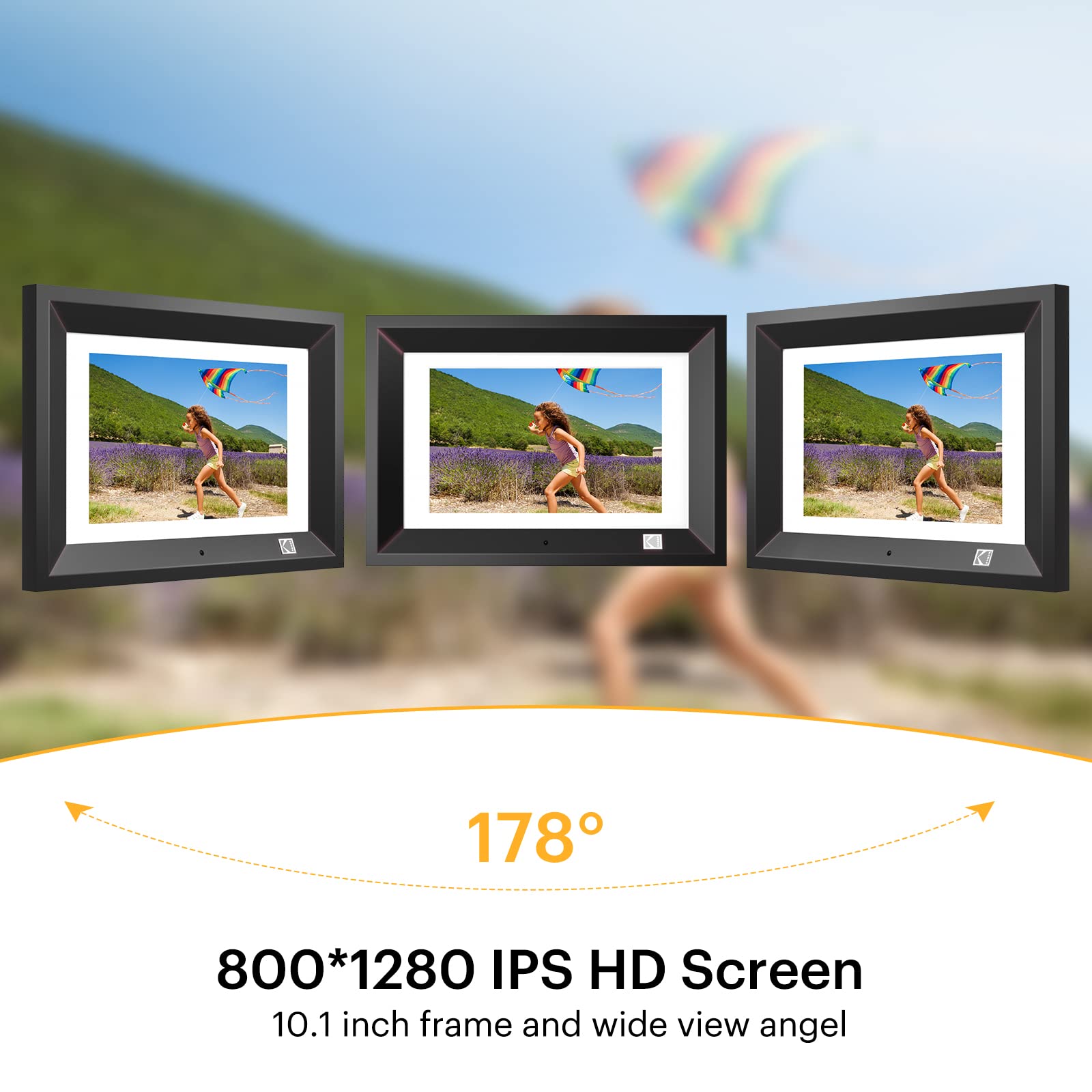 Kodak 10.1 Inch Wood Digital Picture Frame With Remote Control, Ips Screen Hd Display, Auto Rotate, Wall Mountable, Programmable