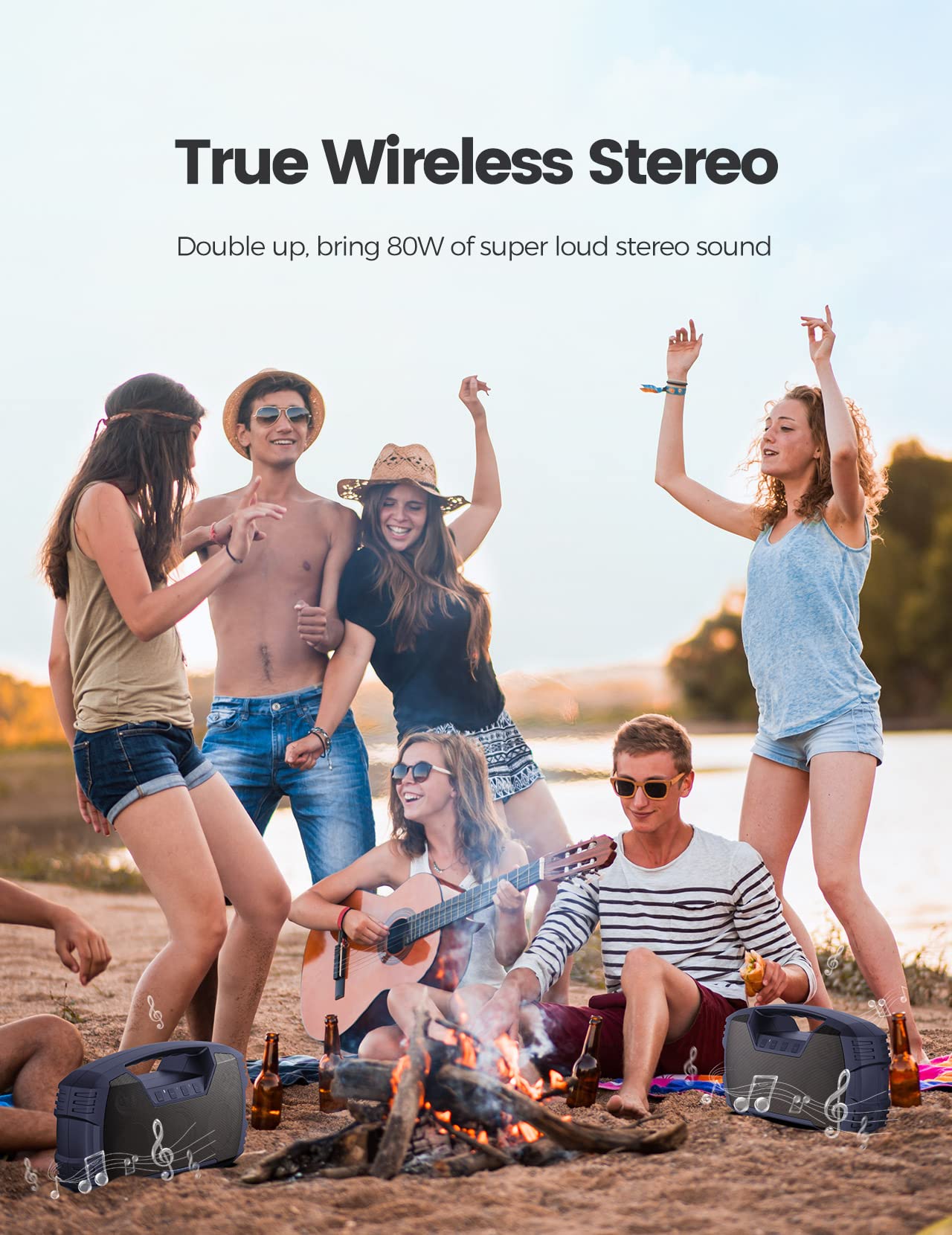 Ipx7 Waterproof Bluetooth Speaker, 40W Portable Wireless Speaker, 32H Playtime, Stereo Loud Sound, Deep Bass, Outdoor Speaker Wi