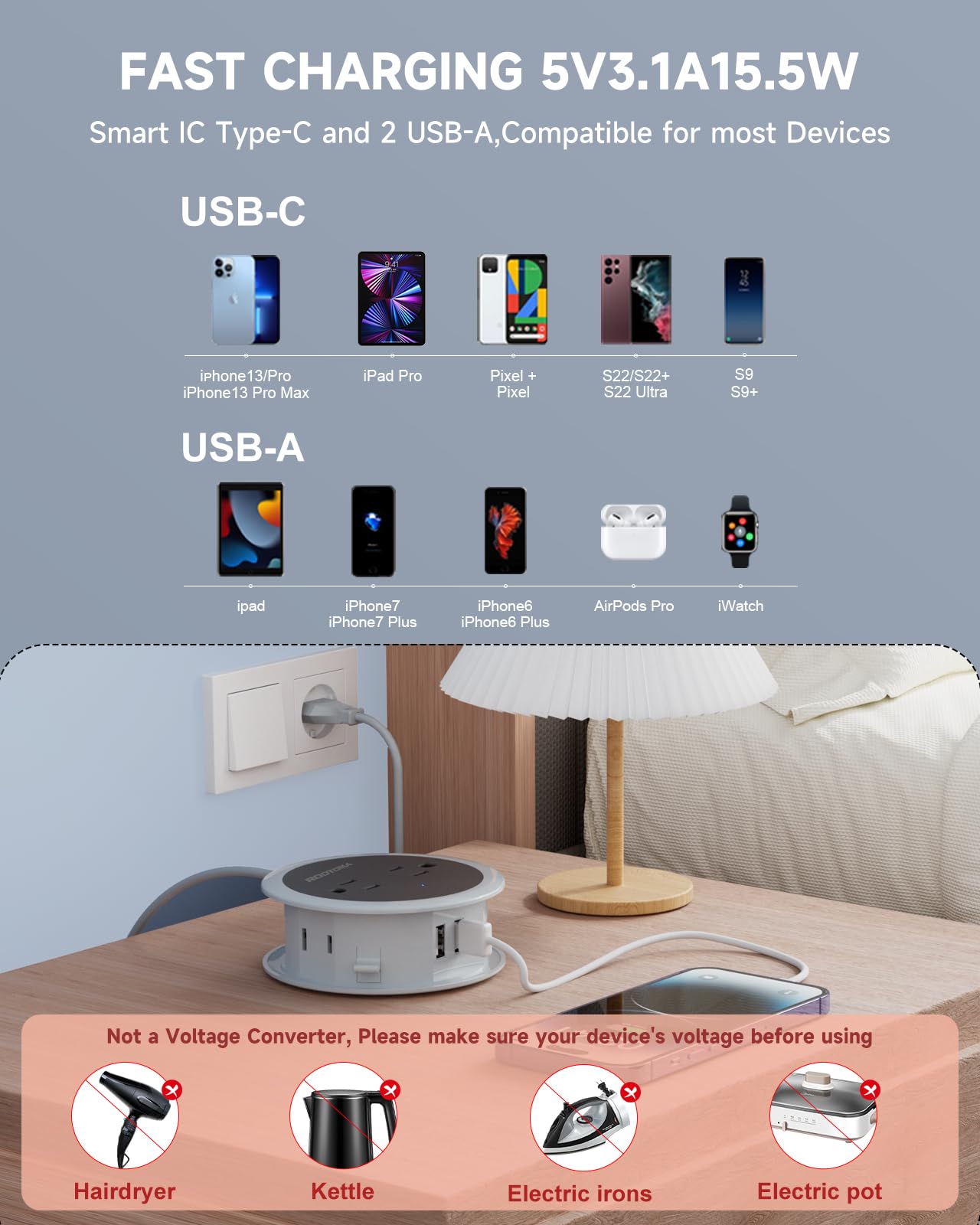 Italy Travel Plug Adapter, 3.6 Ft Winding Compact Mini Outlet Converter With Usb For Eu/Uk/Jpn, Travel Plug Adapter Worldwide Wi