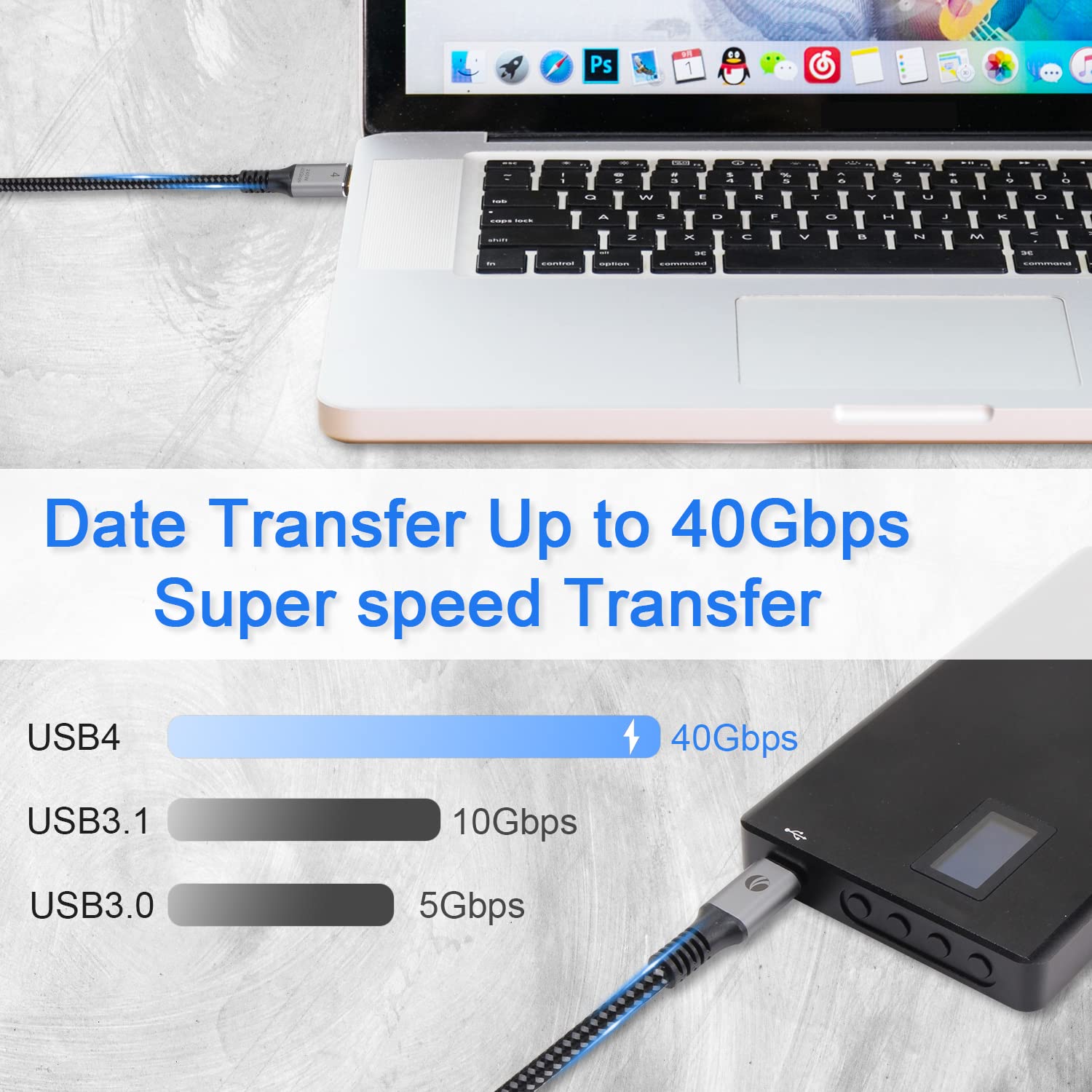 Vcom Usb4 Cable 240W Thunderbolt 4 Cable 2.6 Ft, 40Gbps And 8K@60Hz 5K@60Hz Or Dual 4K Video Usb C Compatible With Thunderbolt 3