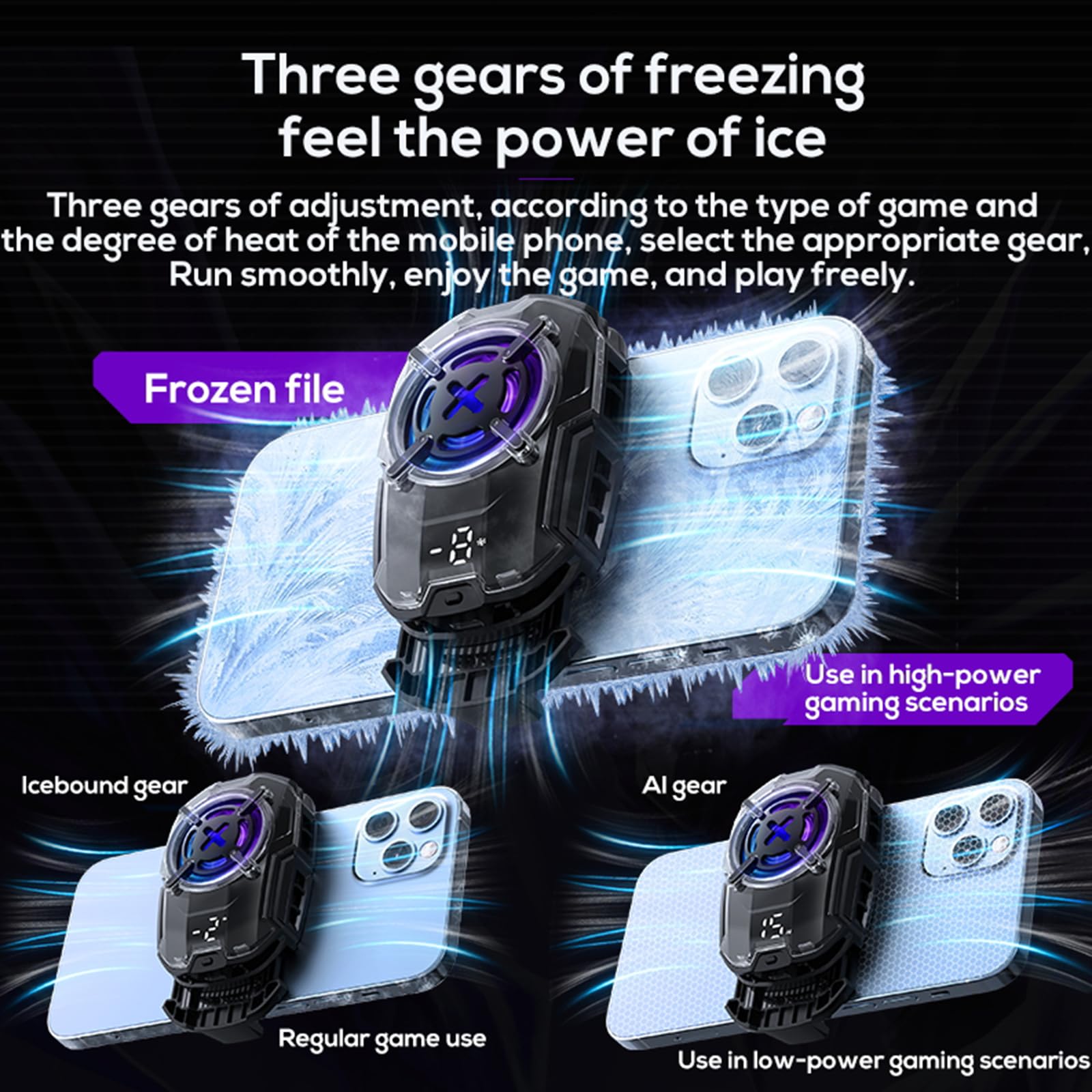 Phone Cooler 27W Cell Phone Fan Cooler Cellphone Radiator With Temperature Display/Intelligent Controls/3 Fan Speed For 2.83 3.6