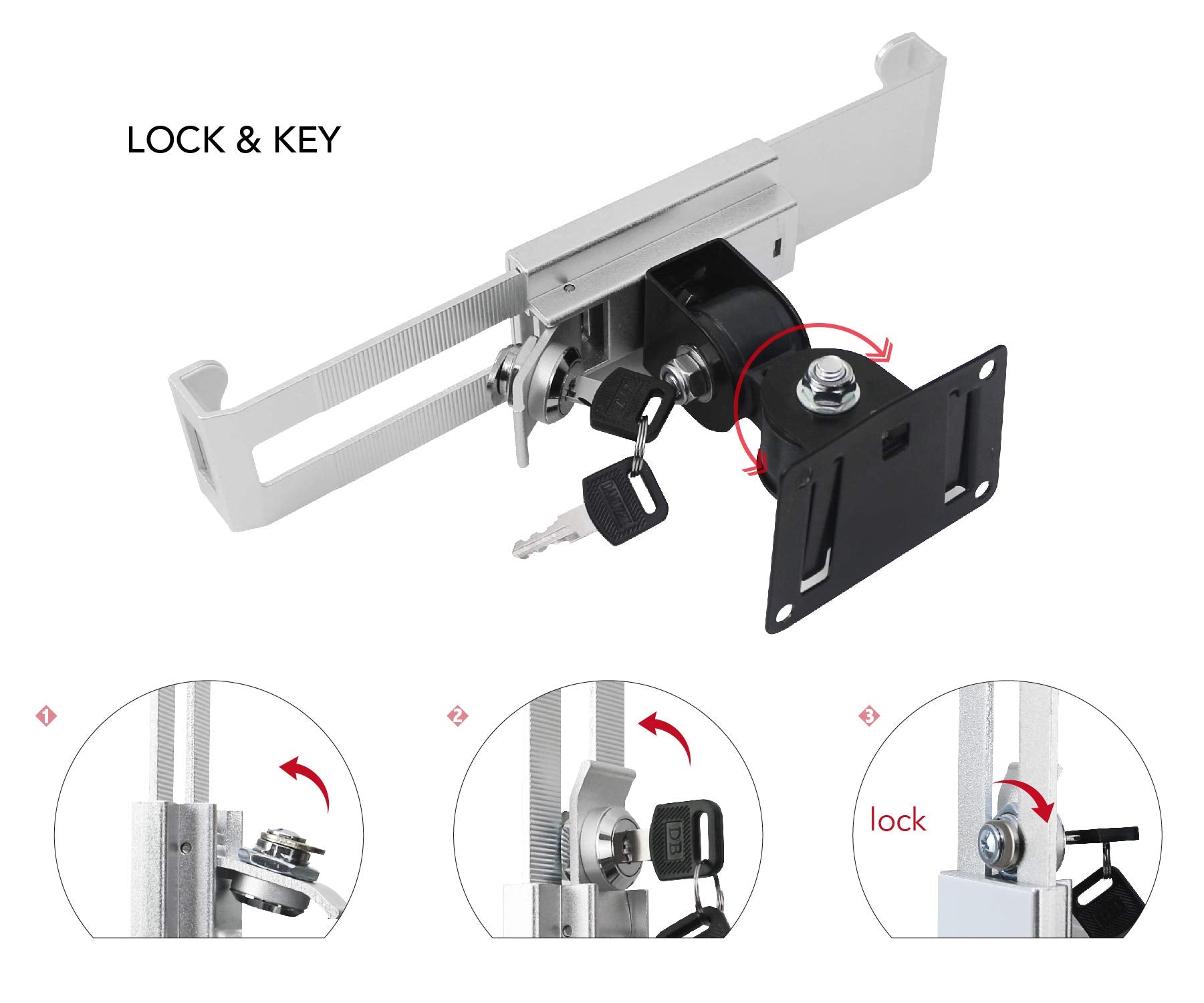 Westruggle Tablet Wall Mount Holder With Anti Theft Lock,Rotate Design,Multi Angle,Bracket For Most 8 To 10.4 Inch,And For Ipad