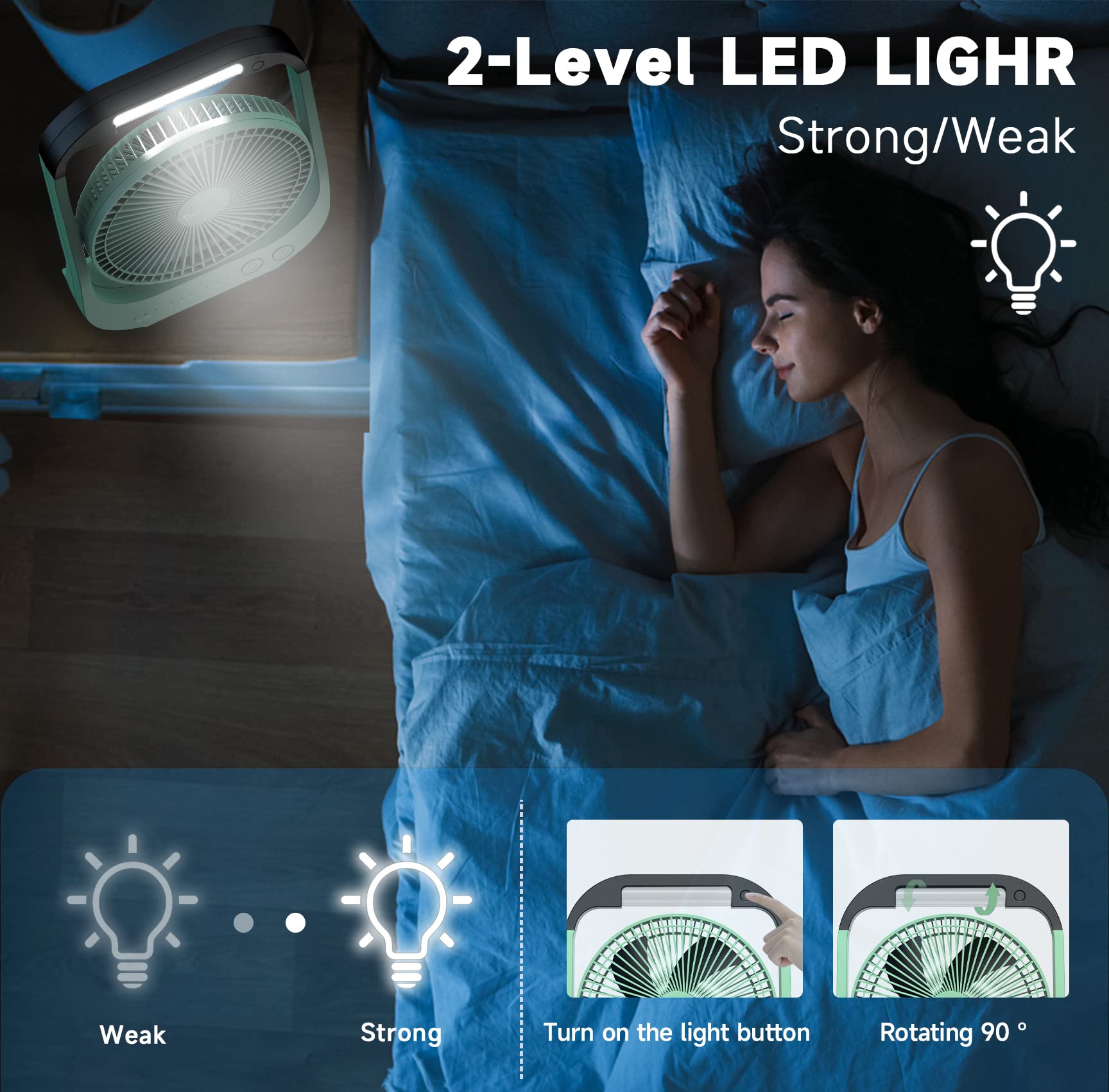 Dorobeen Rechargeable Fan, Battery Operated Fan, Portable Personal Fan, Battery Powered Desk Fan, With Led Light Fan, 8 Inch Usb