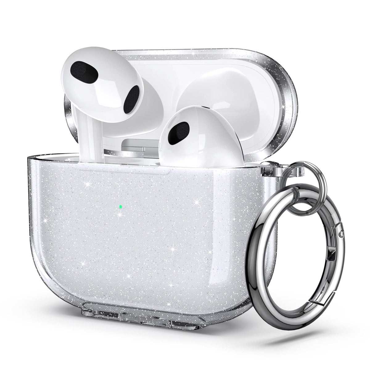 ULAK Compatible with AirPods 3 Case Clear Glitter, Shockproof Transparent Designed Soft TPU Protective Cover with Keychain for AirPods 3rd Generation 2021 [Front Led Visible], Glitter
