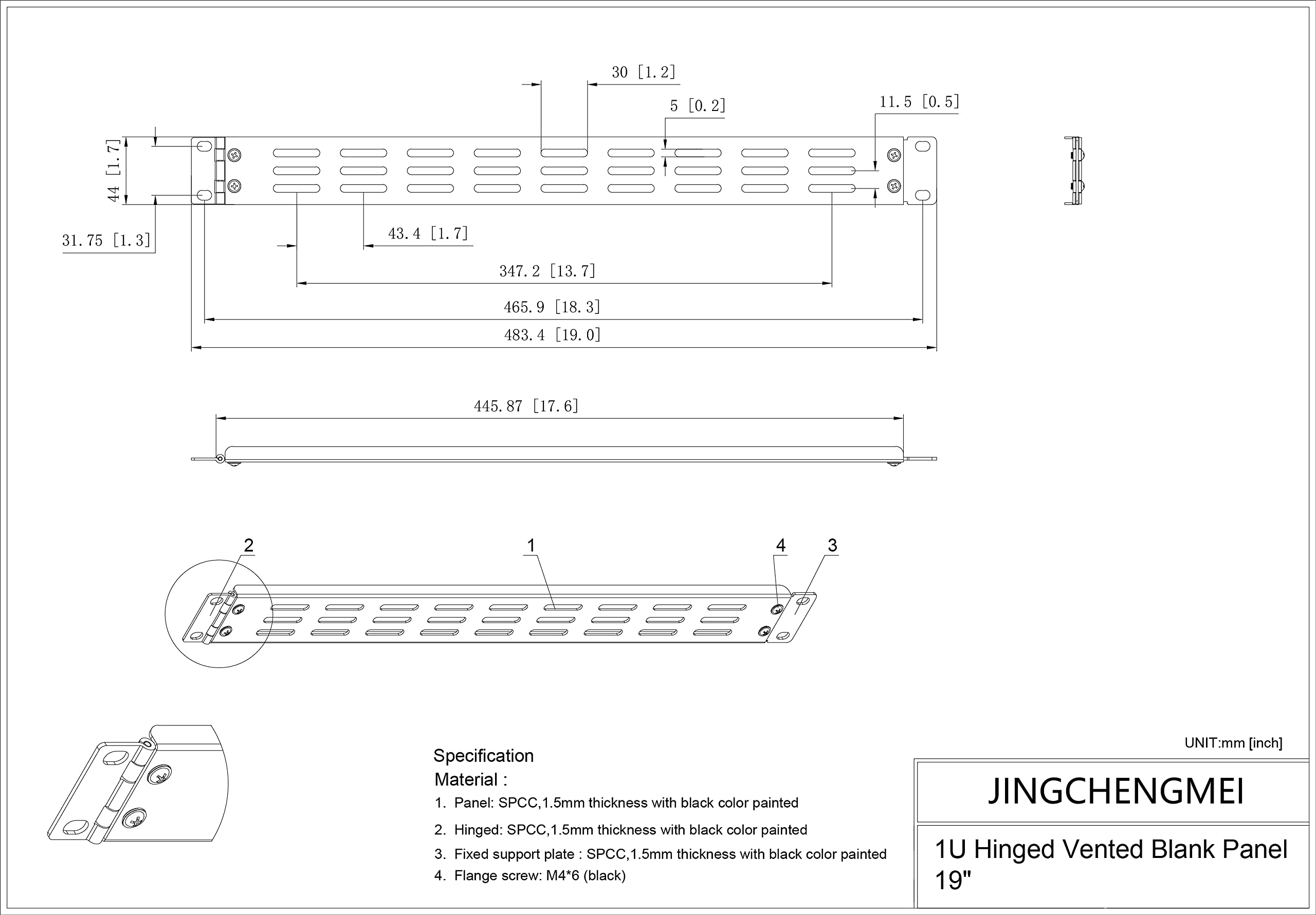 Jingchengmei 1U Hinged Blank Panel   Slot Vented Server Rack Panel For 19 Inch Network Cabinet Or Server Rack Enclosure Black (1Uvbphn, Black)