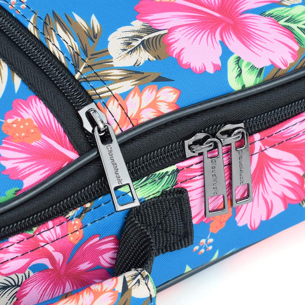 Cloudmusic Ukulele Case Gig Bag Padded Backpack For Concert 23'' Inch(Concert, Hawaii Hibiscus And Palm In Light Blue)
