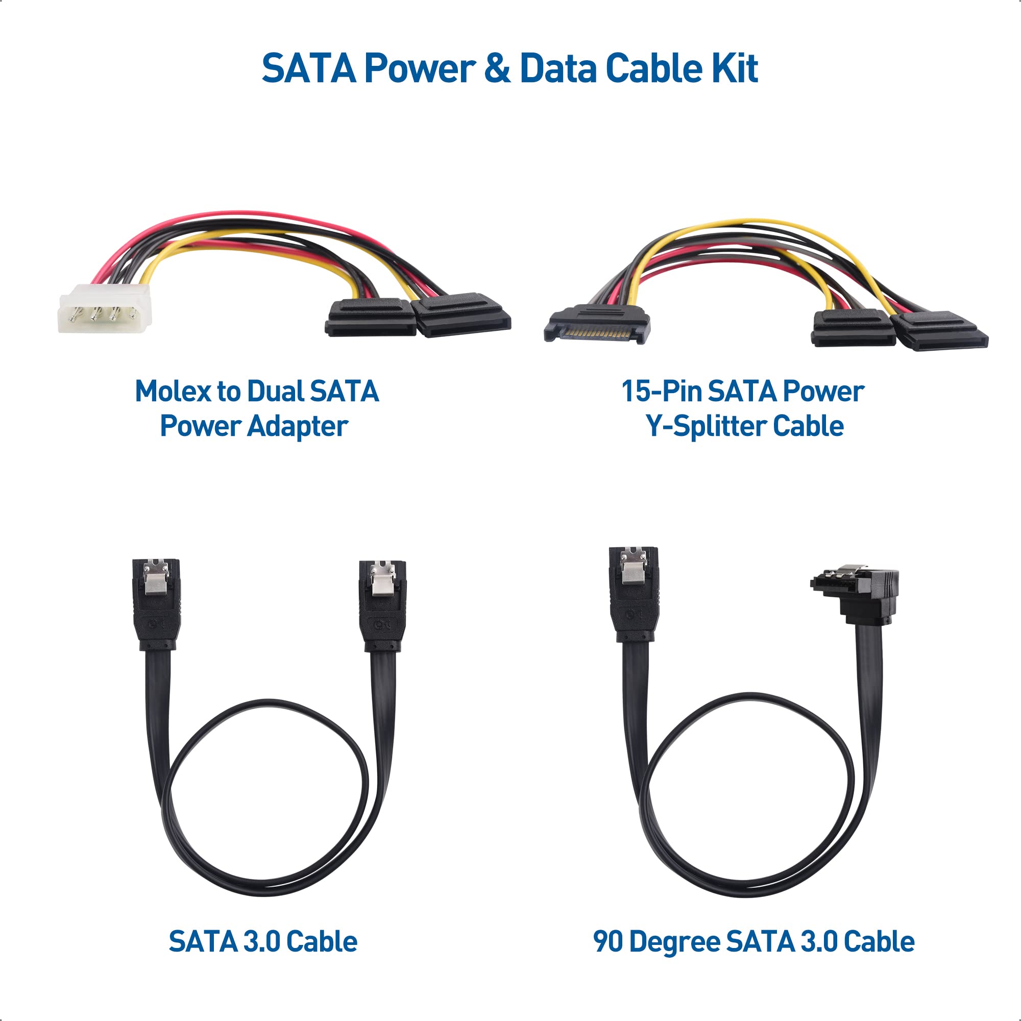 Cable Matters Sata Iii Data Cable And Sata Power Cable Kit With Straight And 90 Degree Sata Iii Cables, Power Splitter Adapter,