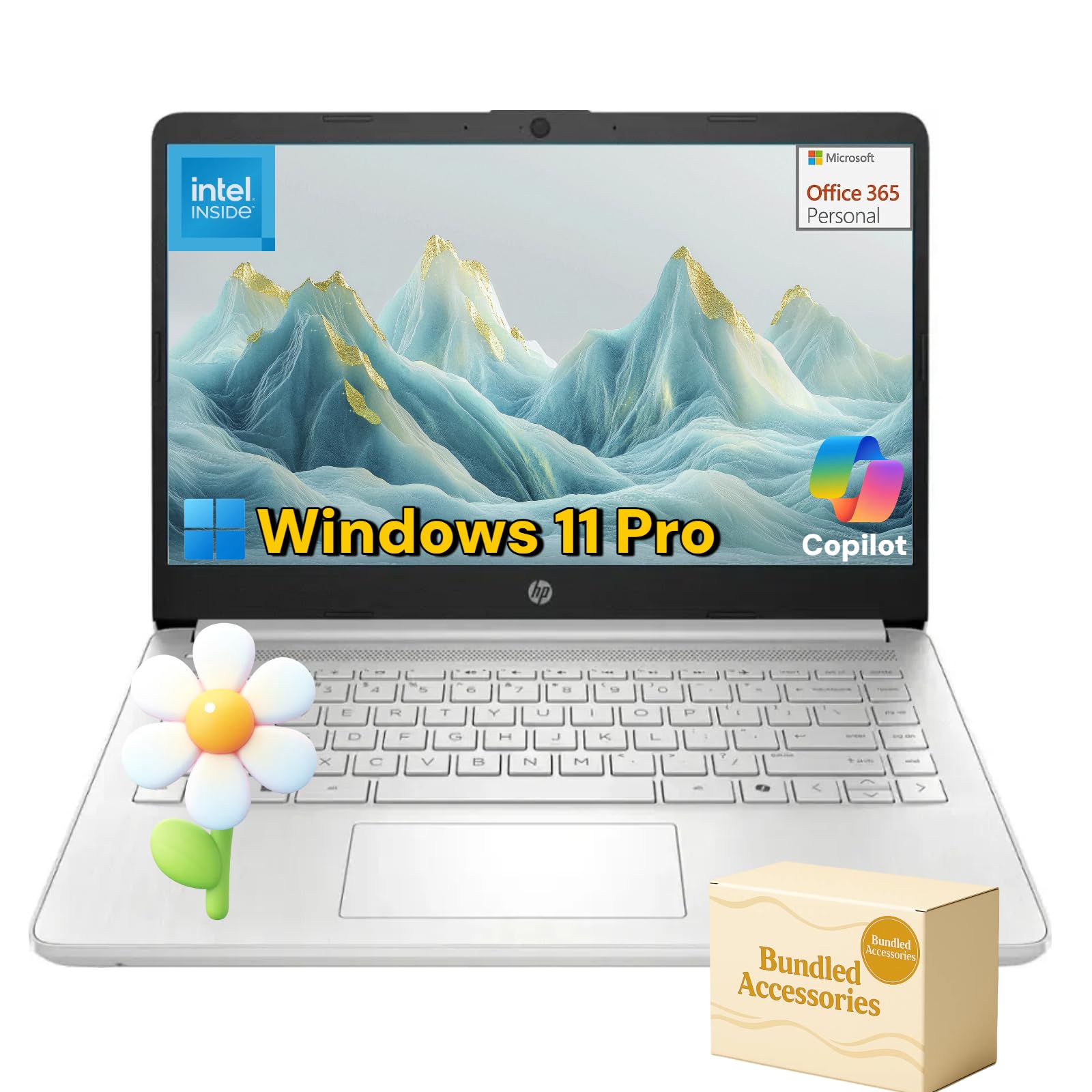 HP 14 Laptop for Business and Student - HD Thin and Light Laptop  Intel 4-Core N150  Windows 11 Pro  1-Year Microsoft Office 365
