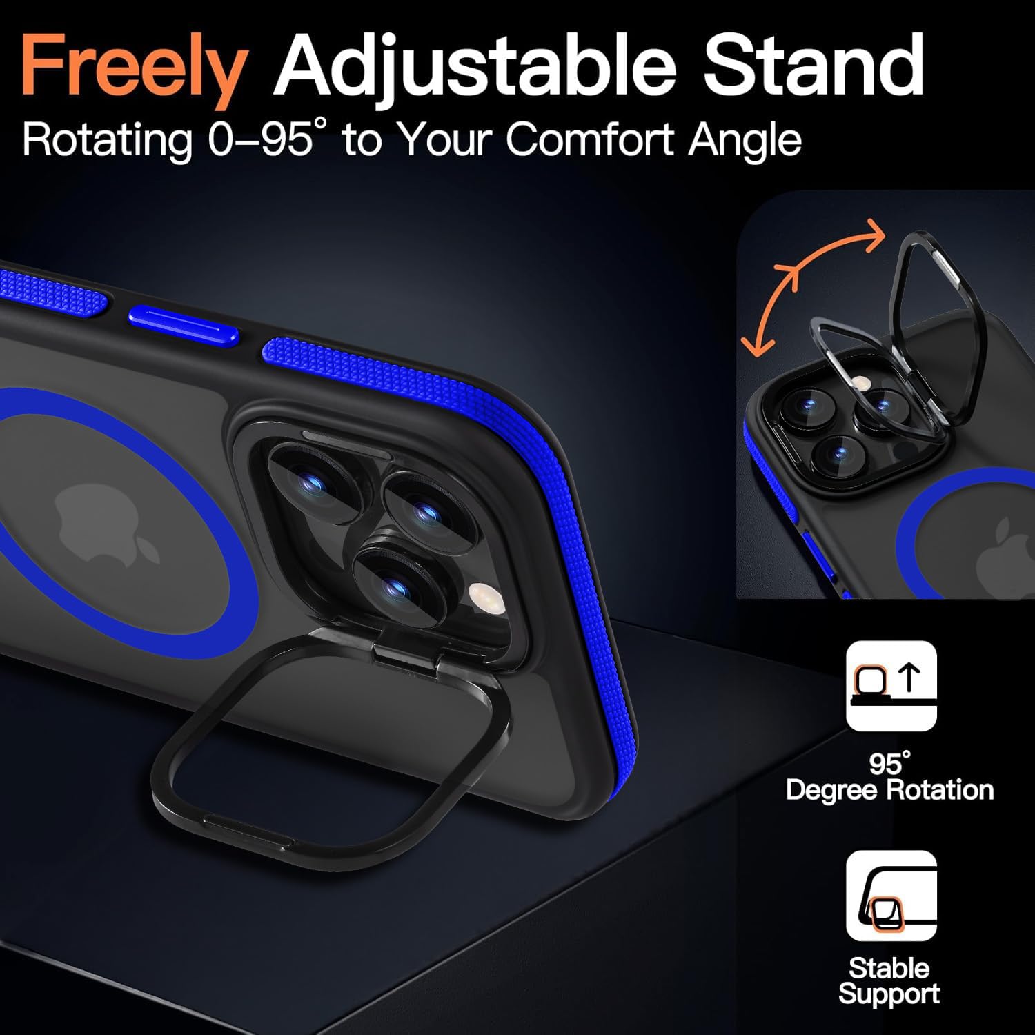 Yzoiko Strong Magnetic Case For Iphone 15 Pro Max [10Ft Military Grade Protection] Built In Camera Stand Phone Case, Compatible