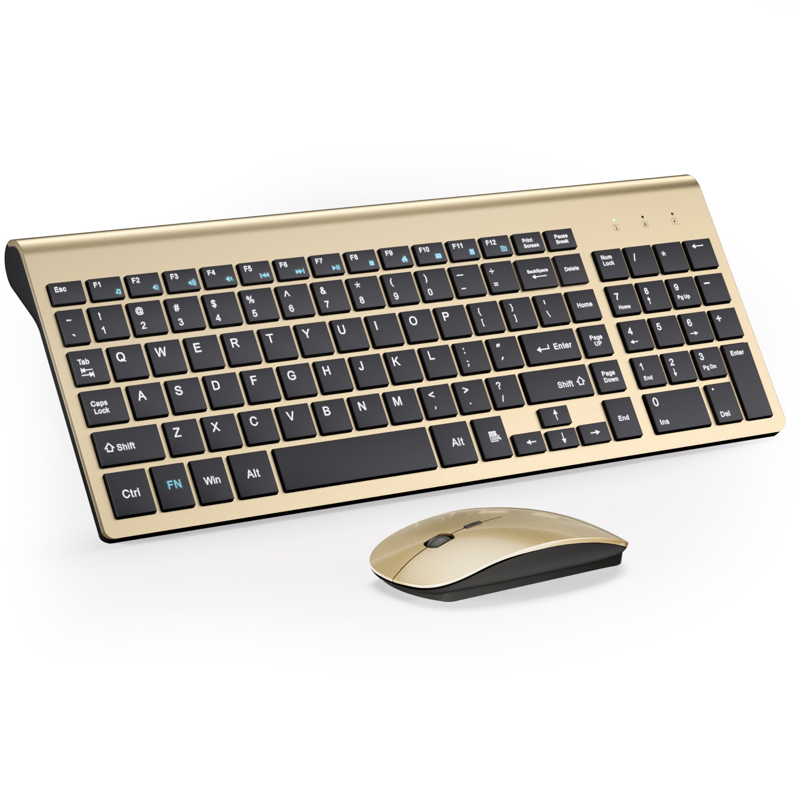 Wireless Keyboard And Mouse Ultra Slim Combo, Topmate 2.4G Silent Compact Usb 2400Dpi Mouse And Scissor Switch Keyboard Set With Cover, 2 Aa And 2 Aaa Batteries, For Pc/Laptop/Windows/Mac   Gold Black