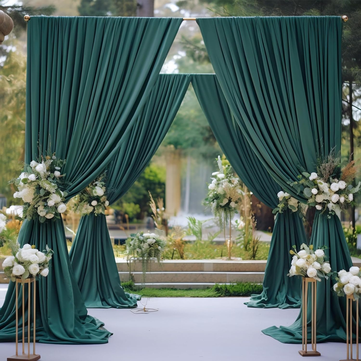 30Ft X 10Ft Wrinkle Free Hunter Green Backdrop Curtains For Parties, 6 Panels 5X10Ft Polyester Green Photo Backdrop Drapes For W