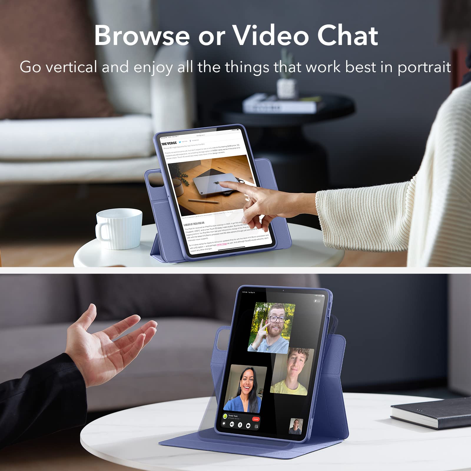 Esr For Ipad Pro 12.9 Inch Case (2022/2021), Ipad Pro 12.9 Case 6Th/5Th Generation With Pencil Holder, Detachable Magnetic Cover, Vertical Stand, Auto Wake/Sleep, Rebound 360 Series, Lavender