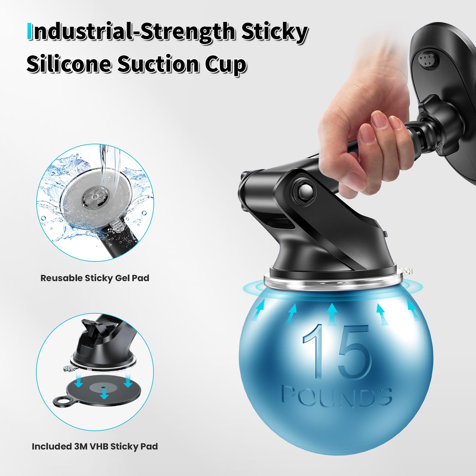 Apps2Car Suction Cup Phone Holder Windshield/Dashboard/Window, Suction Cup Car Phone Mount With Strong Sticky Gel Pad, Compatibl