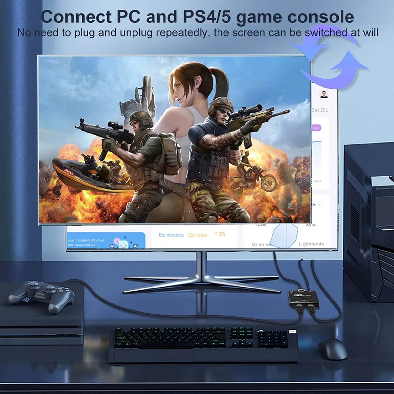 2 In 1 Out Hdmi 2.1 Switch 4K@120Hz, Bolaazul 2 Port Hdmi Switcher  8K@60Hz, 1080P@120Hz, Hdr, Uhd, 48Gbps  Hdmi 2.1 Adapter 2 I