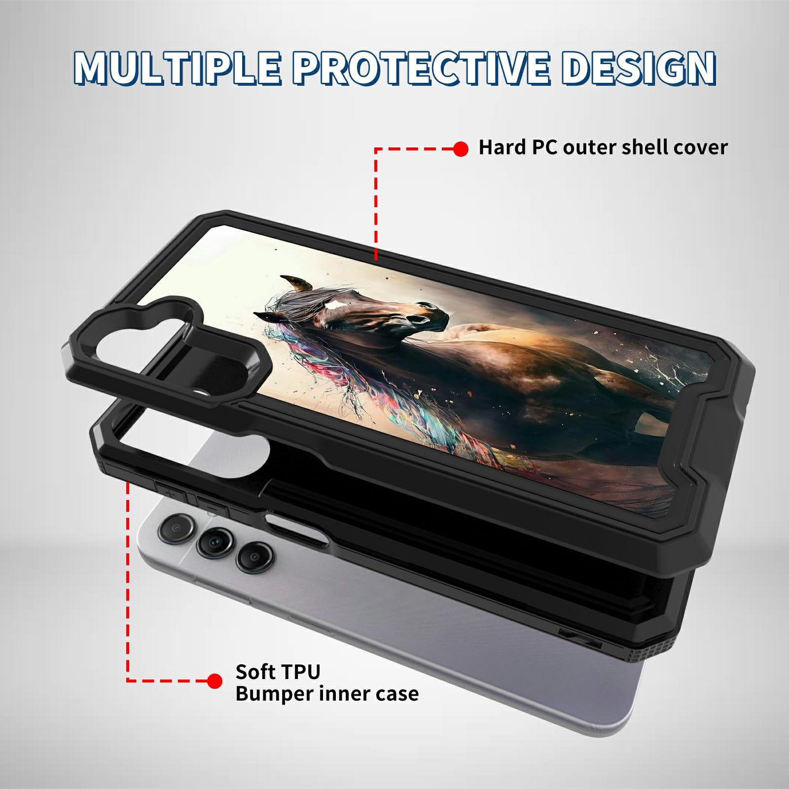 Bfserobj For Samsung Galaxy S24 Plus Case With Horse Pattern Design Dual Layer Hard Pc + Soft Tpu Shock Proof Protective Phone C