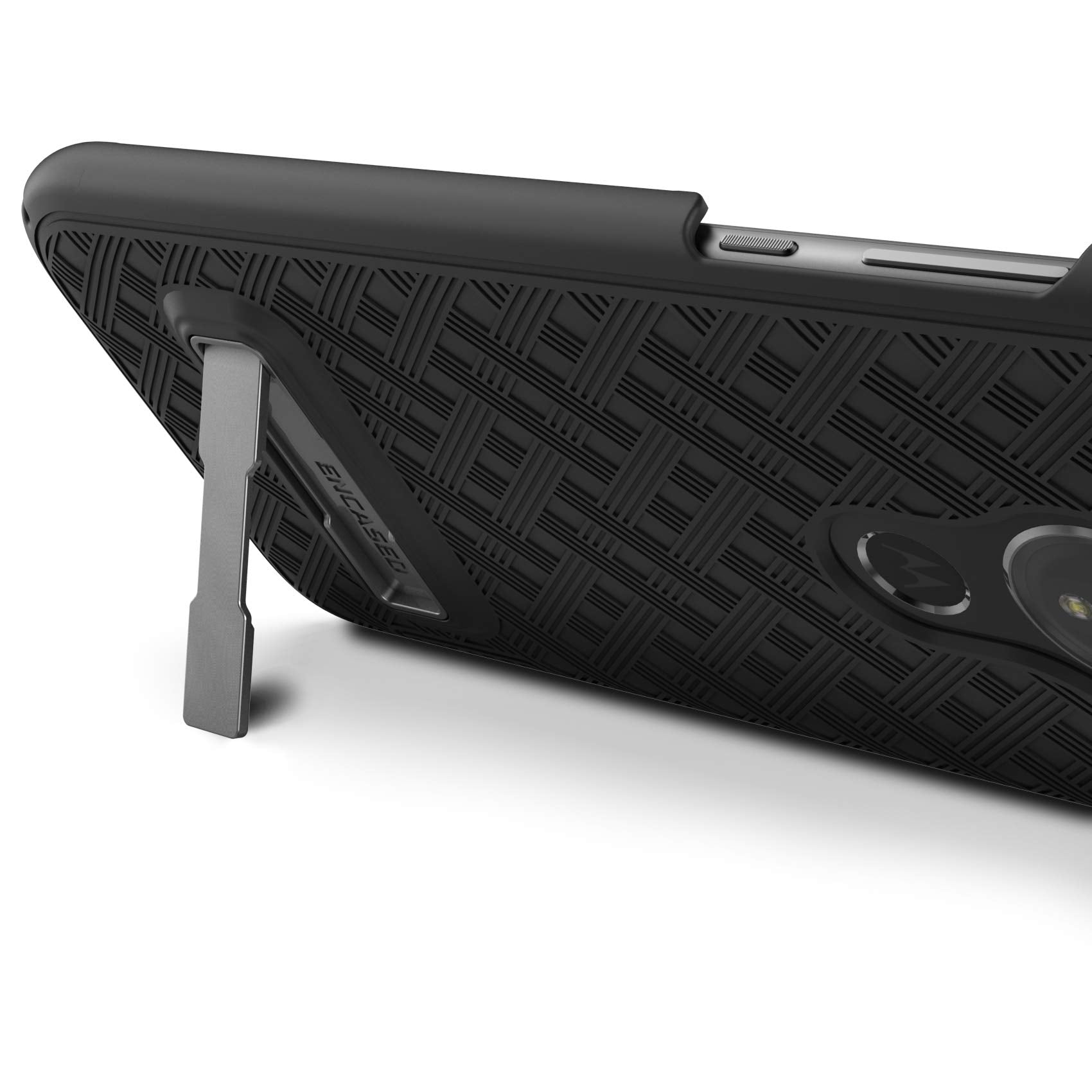 Encased Moto G7 Power Belt Case With Kickstand (2019 Slimline) Ultra Thin Cover W/Holster Clip   Black