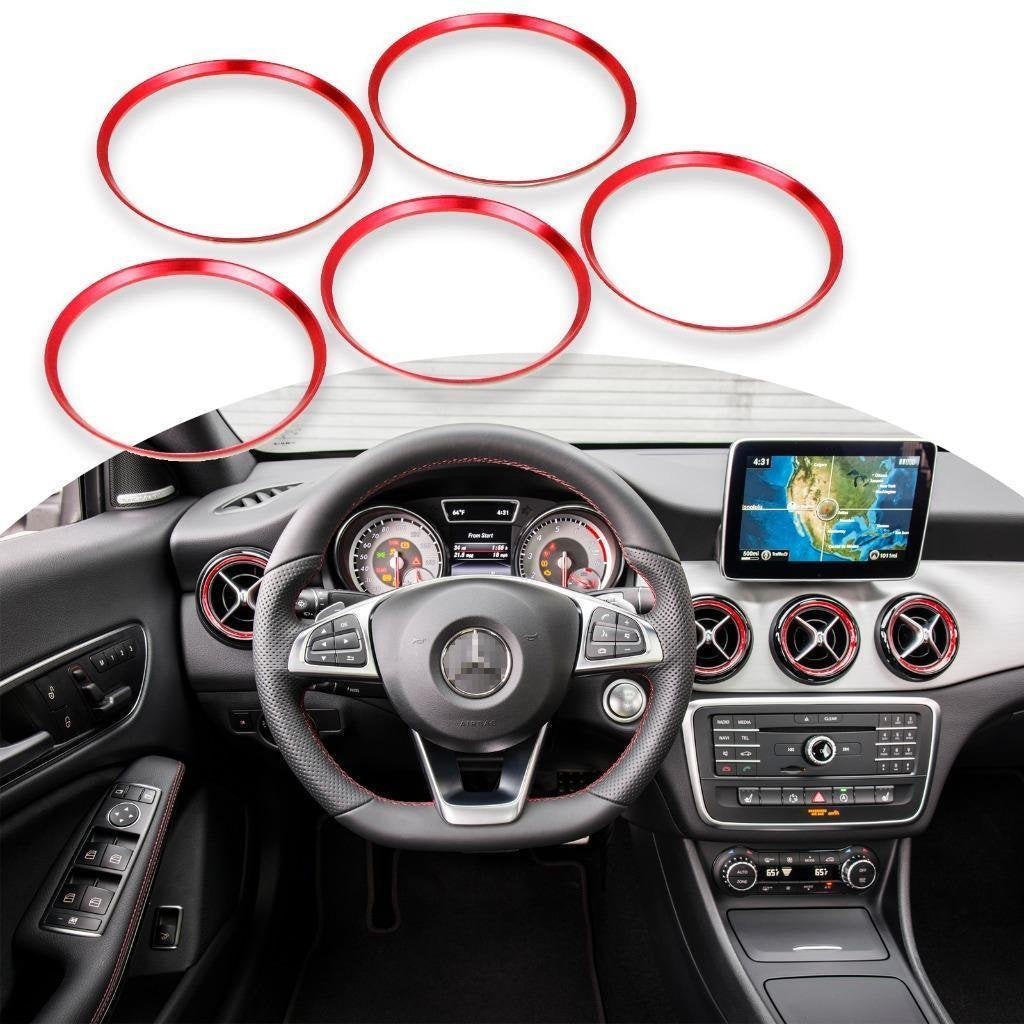Xotic Tech Aluminum Air Conditioner Ac Air Outlet Vent Front Side Outer Rings Trim Decoration Cover Compatible With Mercedes Benz A B Cla Gla Class W176 W246 C117 X156 (Sporty Red)  5Pcs