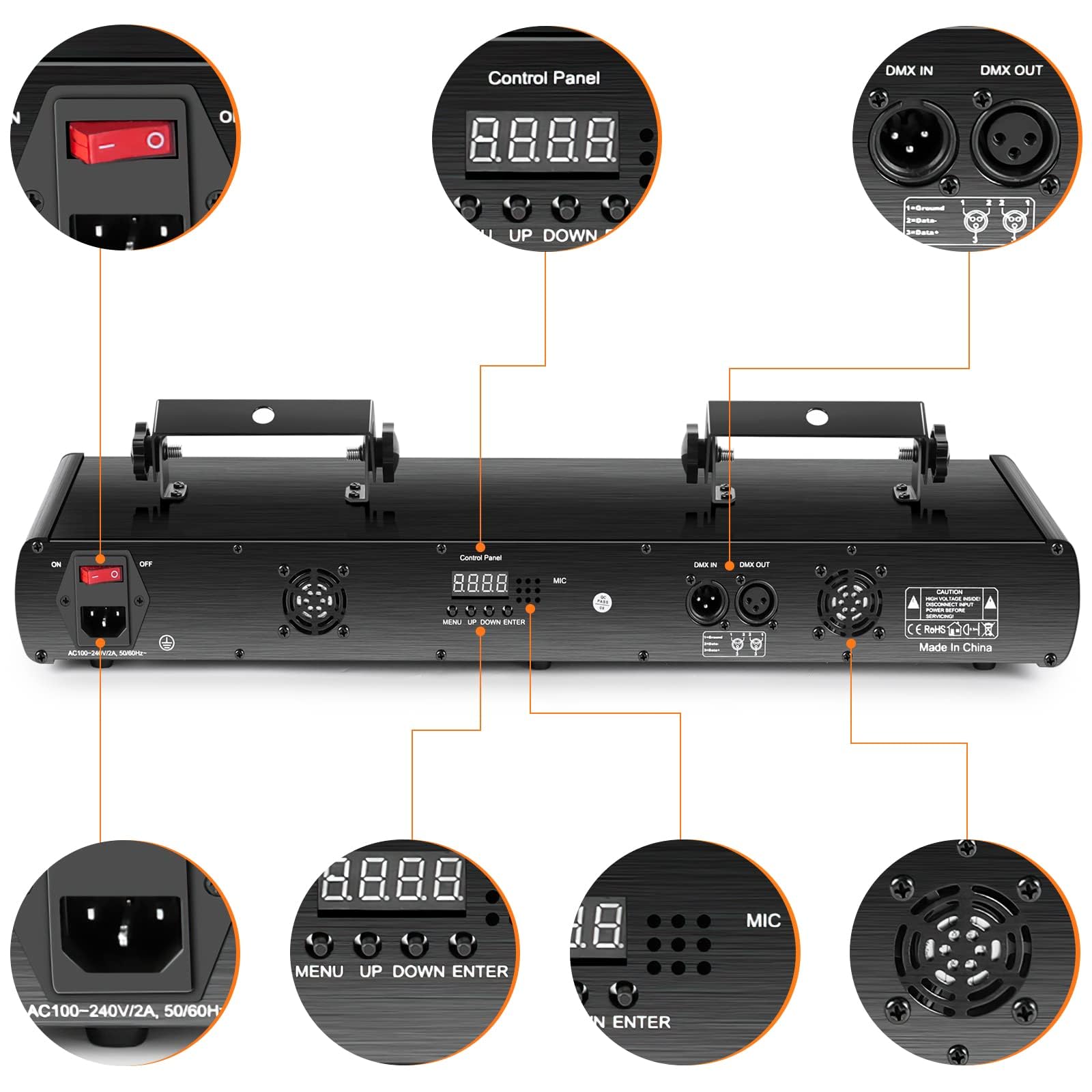 U`King Stage Light DJ Laser Light, 5 Beam RGBYC LED Projector, Sound Activated, DMX, 1 Pack, Aluminum Alloy