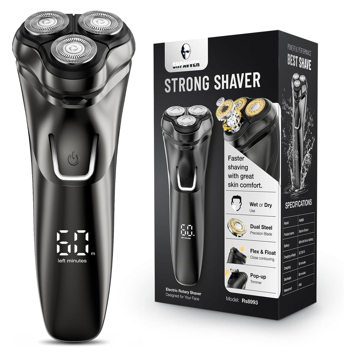 Shpavver Electric Razor For Men Cordless: Wet/Dry Rotary Shaver Waterproof   Usb Fast Charging & Sensitive Skin Care   Pop Up Tr