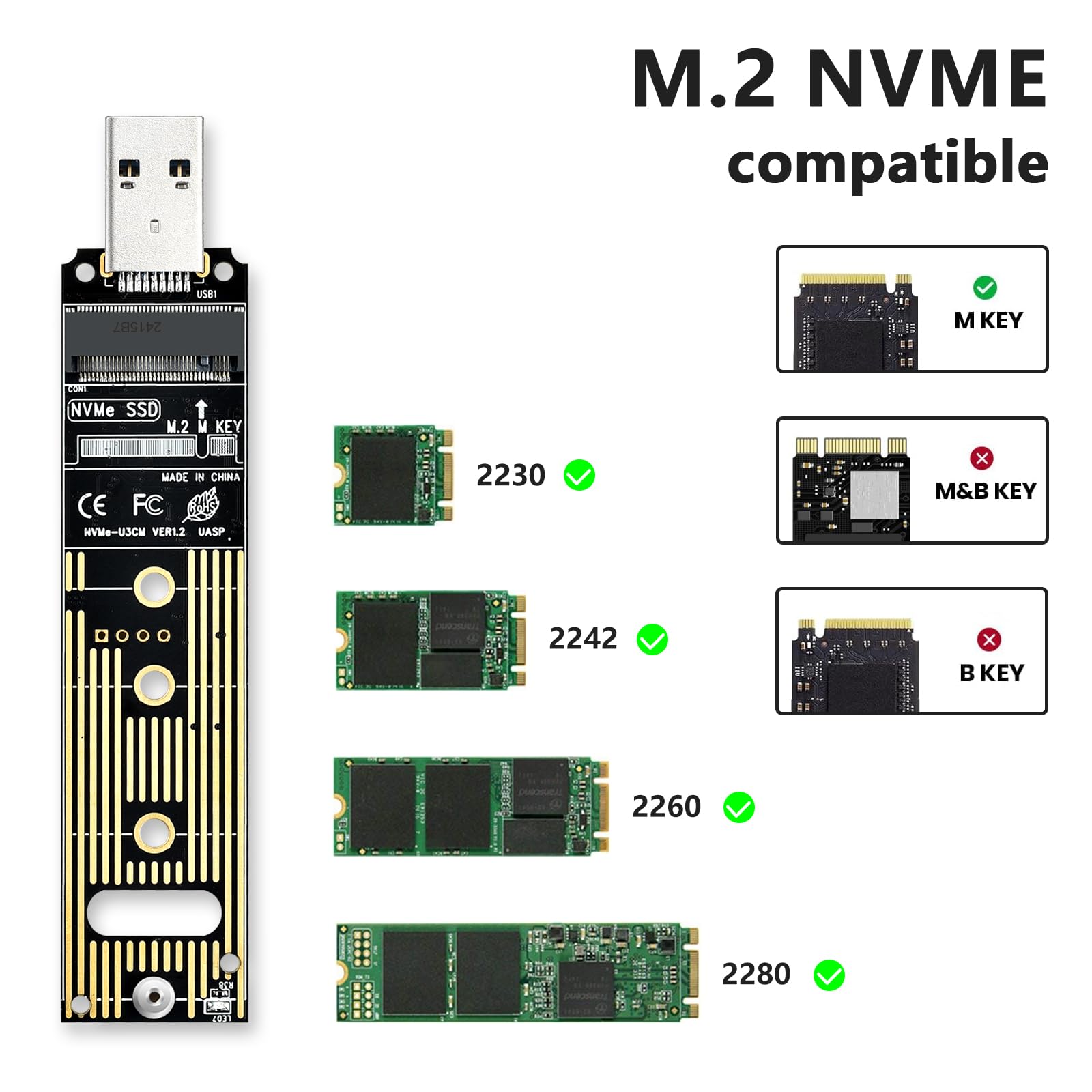 Eluteng Nvme To Usb Adapter Usb 3.1 Gen 2 To M.2 Nvme Ssd Converter Adapter 10Gbps Pcie Based M Key Hard Drive Reader Max 4Tb Su