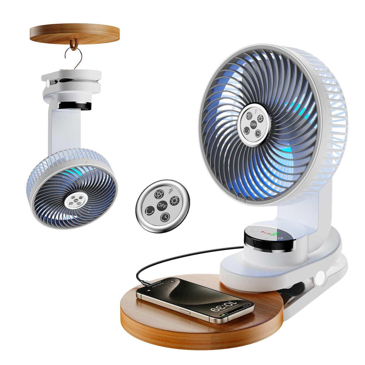 Joyful 8 Inch Clip On Fan, 20000Mah Battery Operated Desk Fan With 9 Speeds, Auto Oscillation Rechargeable Camping Fan With Atmo