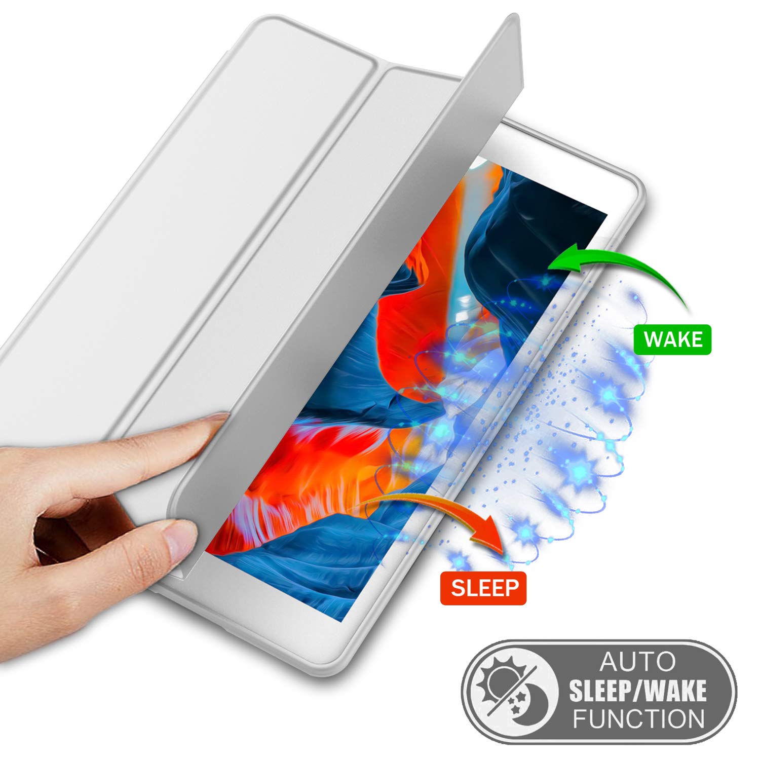 Imieet Ipad 9Th Generation Case 2021/Ipad 8Th Generation Case 2020 10.2 Inch With Pencil Holder, Ipad 7Th Gen 2019 Case With Soft Baby Skin Silicone Back, Auto Wake/Sleep Cover (Light Gray)