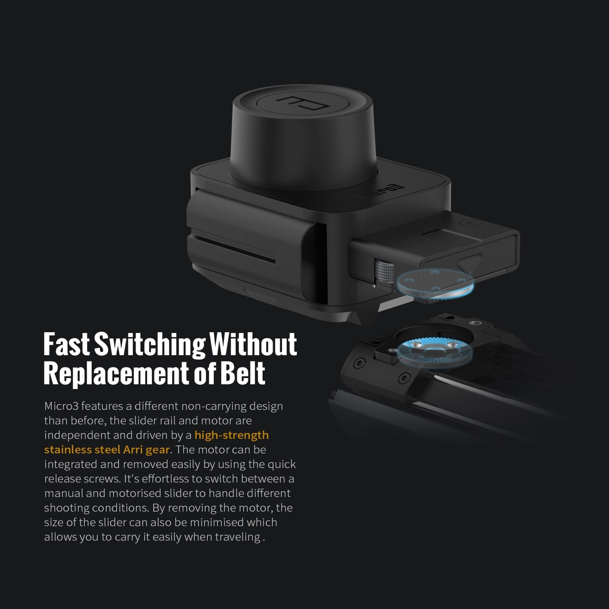 Zeapon Micro 3 E500 Double Distance Motorized Camera Slider, 27''/59Cm Travel Distance, Compact Slider With Carrying Case, Motor