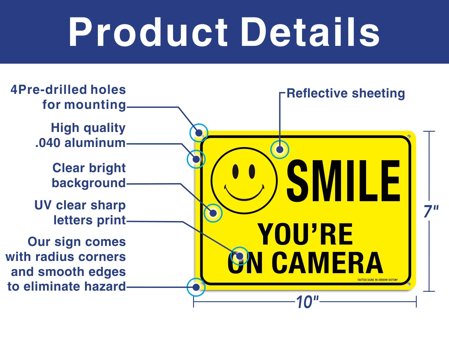 (2 Pack) Faittoo Smile You'Re On Camera Sign, Reflective 10X7 Rust Free .40 Aluminum, Uv Protected, Weather Resistant, Durable I