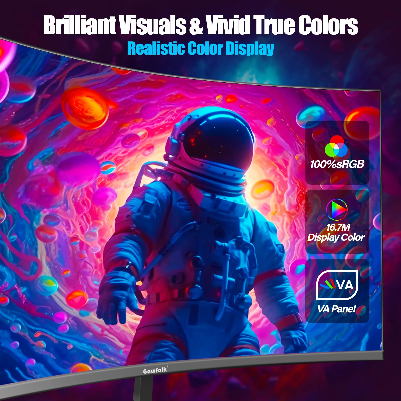 Gawfolk Curved 27 Inch Gaming Monitor 144Hz/180Hz Pc Monitor Full Hd 1080P, Frameless 1800R Computer Display With Freesync & Eye