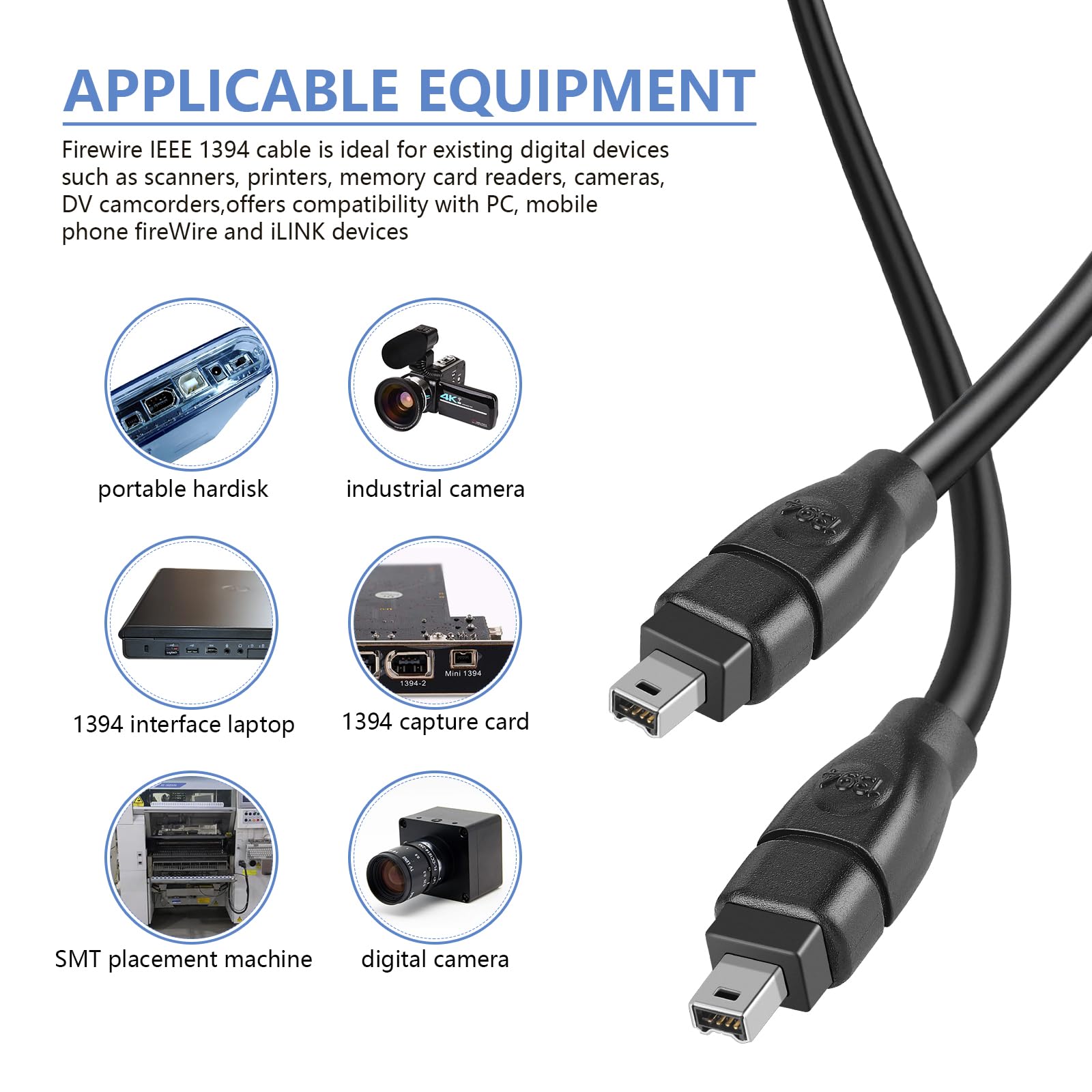 Pasow Firewire Cable 4 Pin To 4 Pin Ilink Dv Cable Firewire 400 Ieee 1394 Cord For Laptop To Camcorder 6 Feet