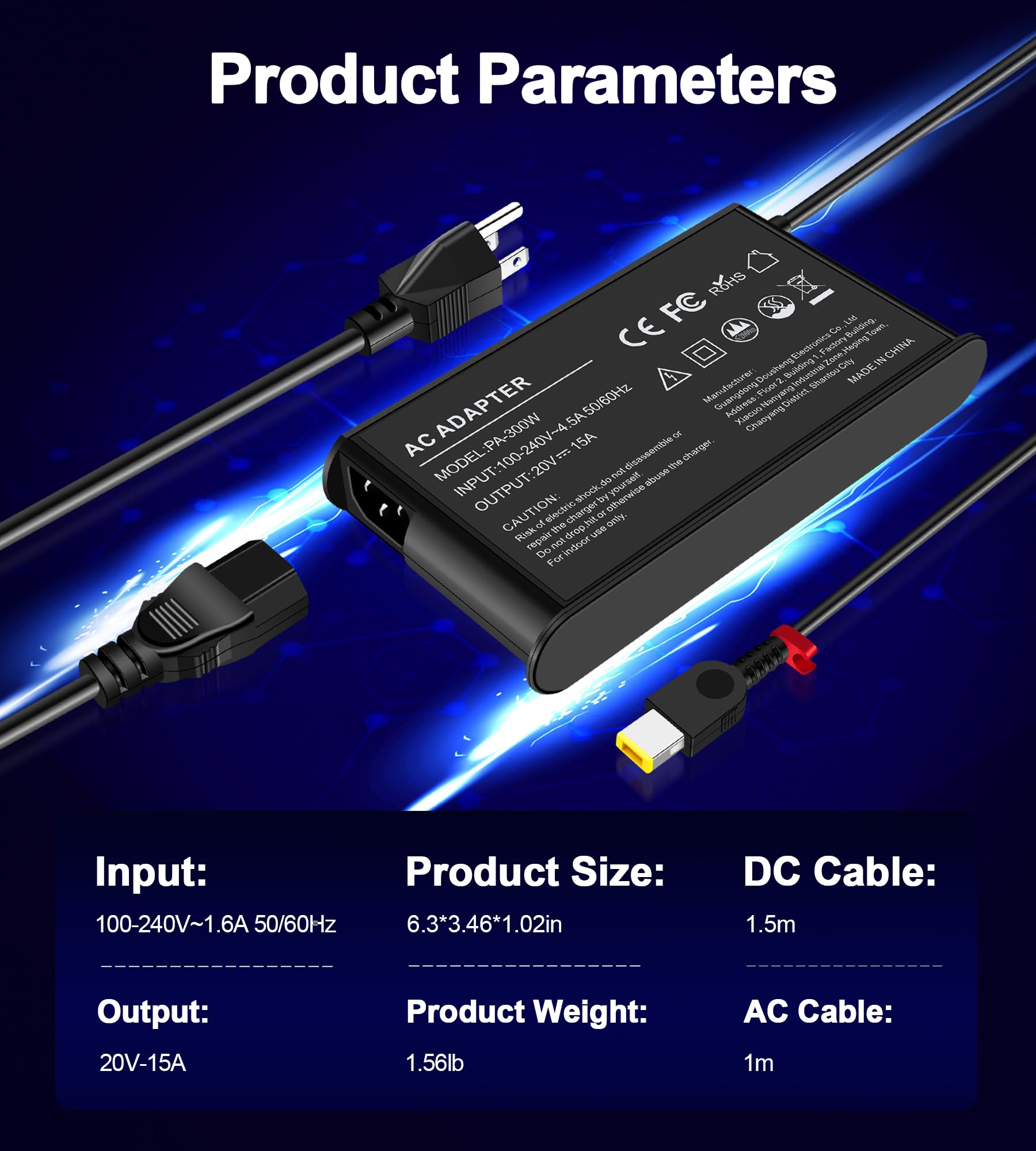 300W 20V 15A Legion Charger For Lenovo Legion Pro 7 7I 5 5I Y720 Y740, Thinkpad R7000P R9000P Y9000K 9000K Compatible With Adl30