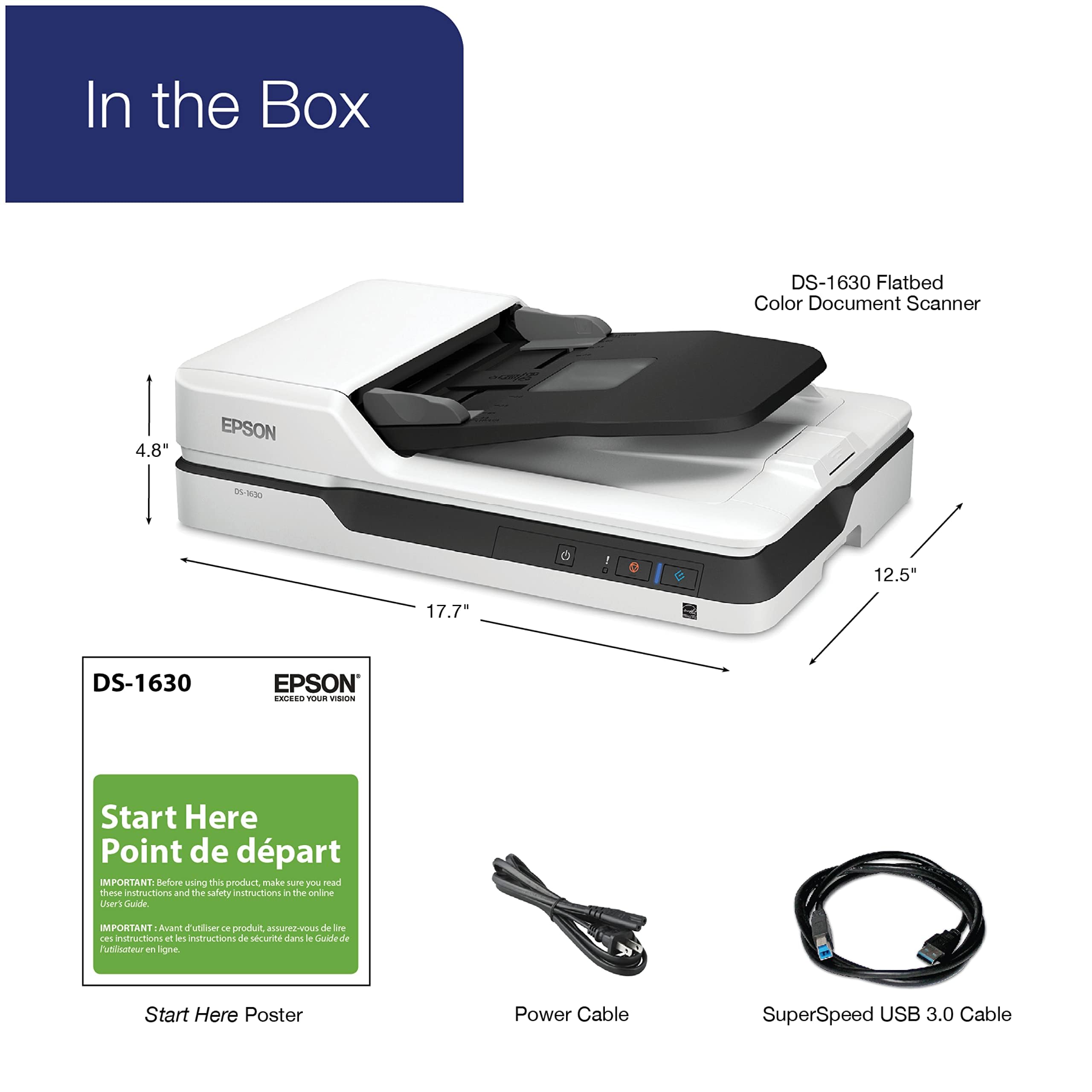 Epson Ds 1630 Document Scanner: 25Ppm, Twain & Isis Drivers, 3 Year Warranty With Next Business Day Replacement