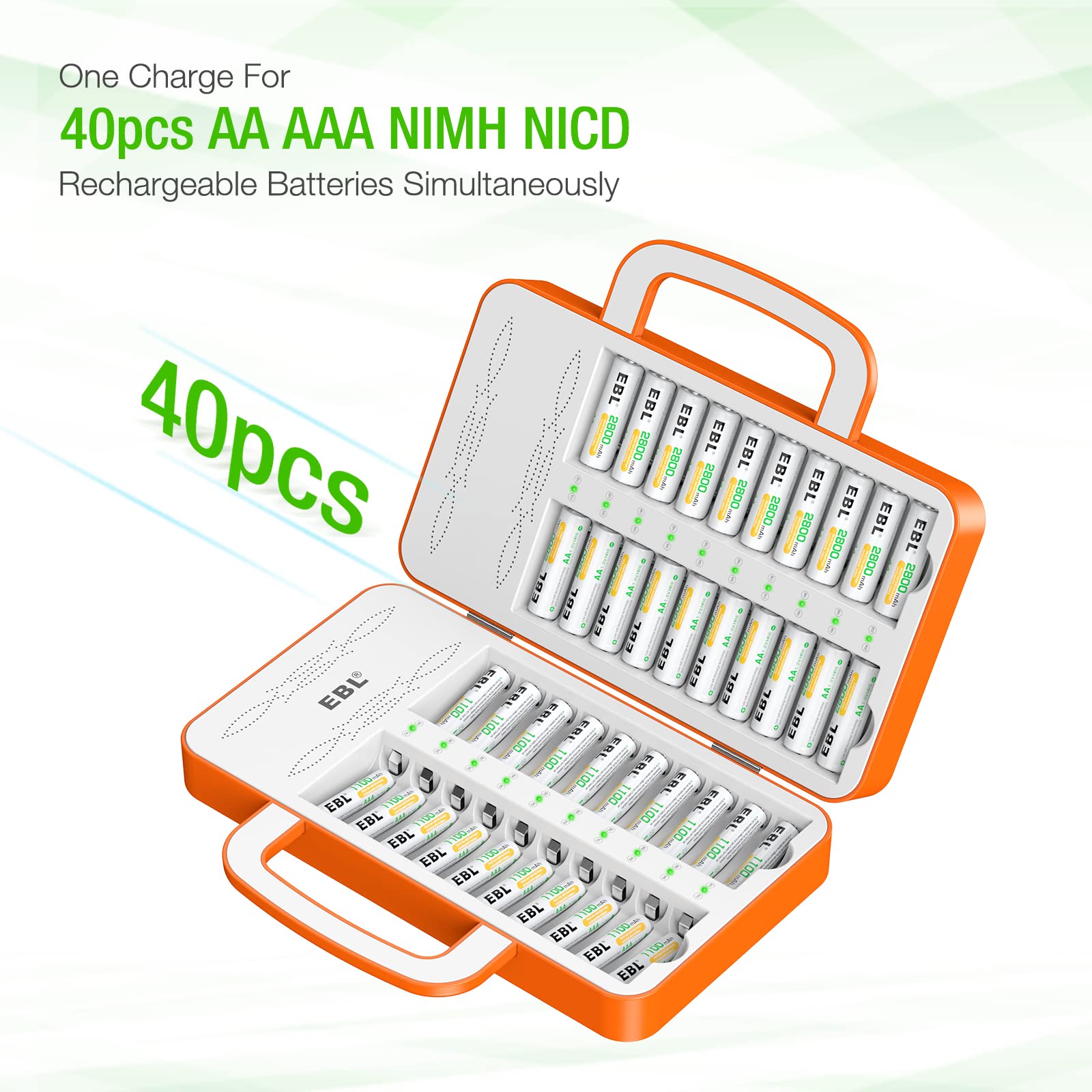 Ebl 40Slot Battery Charger For 1/2/3...19/20/21...38/39/40 Pcs Aa Aaa Rechargeable Batteries   Advanced Multiple Battery Charger