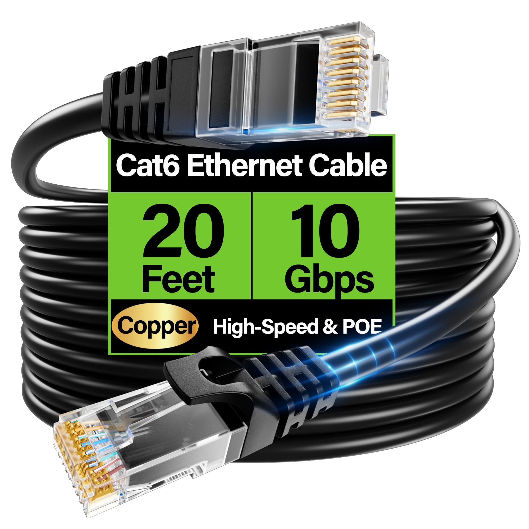TuokaJu Cat6 Ethernet Cable 10Gbps 20 ft, UTP Ethernet Cable Cat 6, Flexible Bare Copper Cat6 Cable, Cat 6 Network Cable for Ser