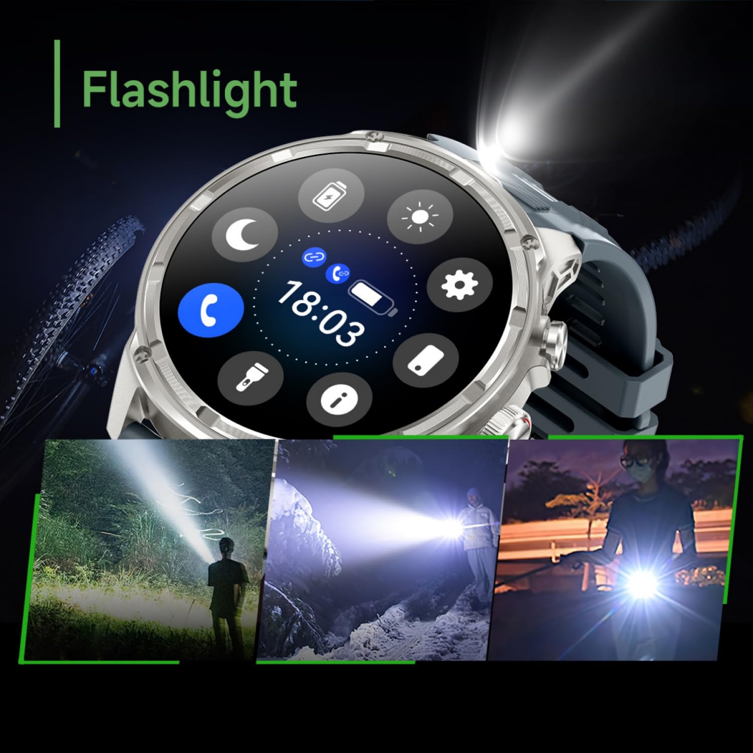 Desong Smart Watch For Men With Led Flashlight,1.85 Inch Hd Big Screen Waterproof Rugged Smart Watch,800Mah Ultra-Long Battery,A