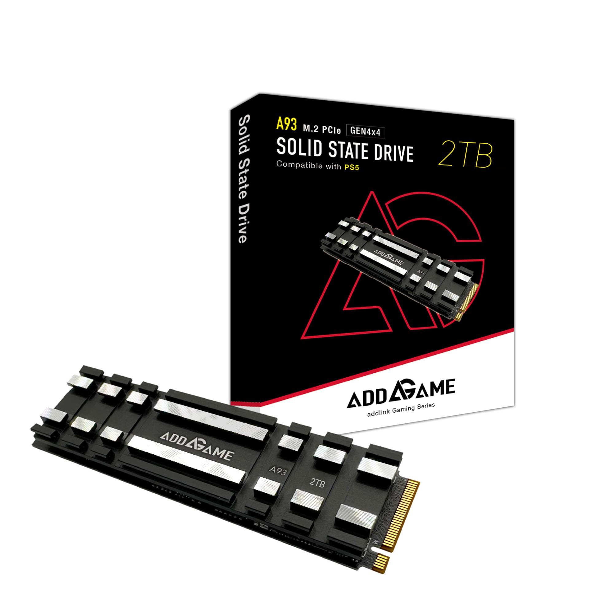 Addlink A93 2Tb Gaming Pc Ps5 Ssd With Heatsink, Up To 7400Mb/S, Gen 4 Pcie Nvme M.2 2280, Slc Cache Internal Hard Drive
