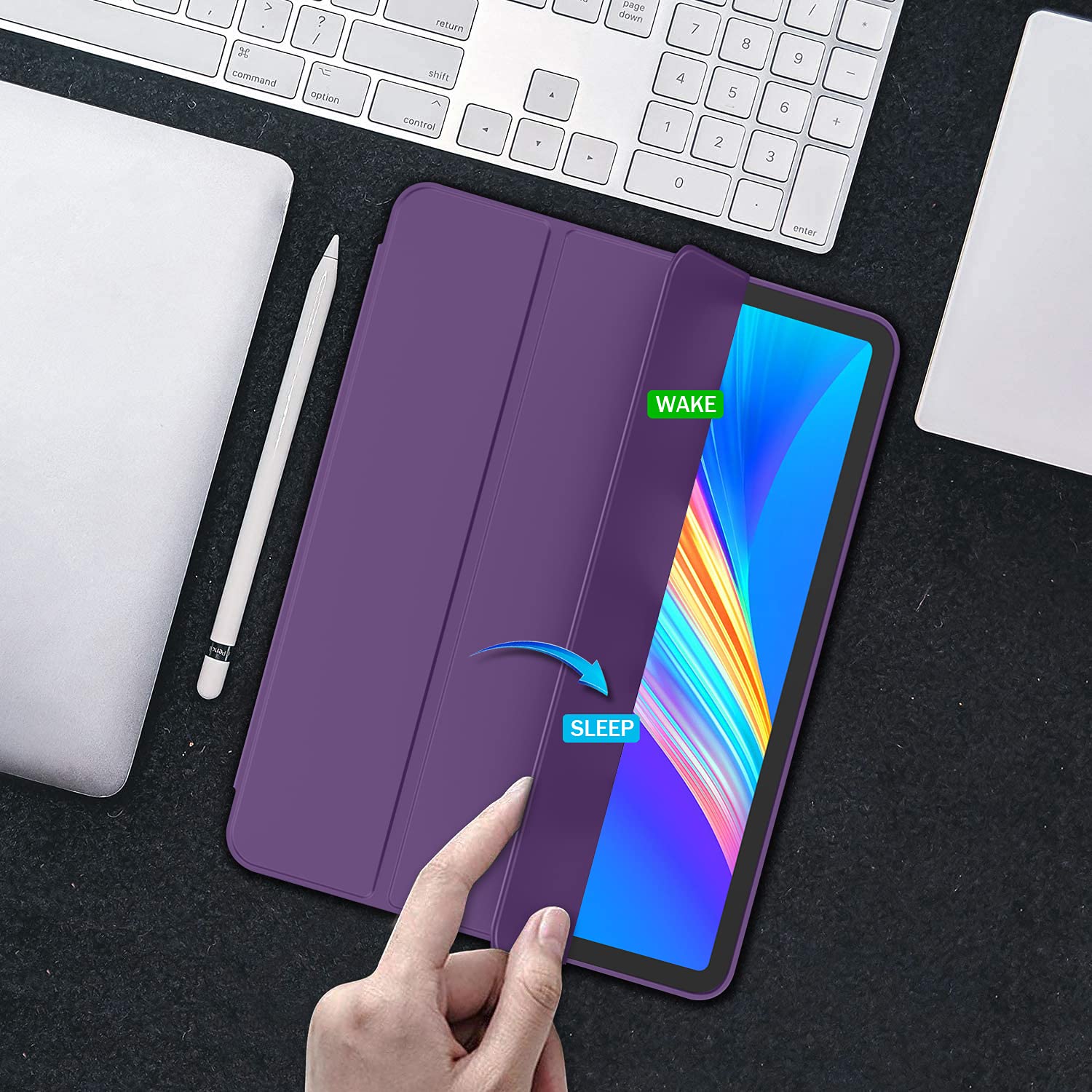 Imieet For Ipad Pro 11 Inch Case M4 2024 (5Th Generation) With Pencil Holder, [Support Pencil Pro And Pencil (Usb C)], Trifold Stand Smart Case With Soft Tpu Back, Auto Wake/Sleep (Dark Purple)