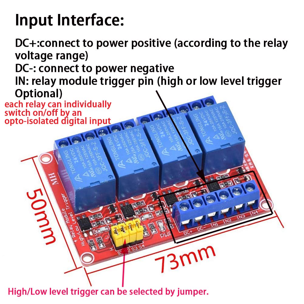 Anmbest 2Pcs 4 Channel 24V Relay Module With Optocoupler High Or Low Level Trigger Expansion Board For Raspberry Pi Arduino