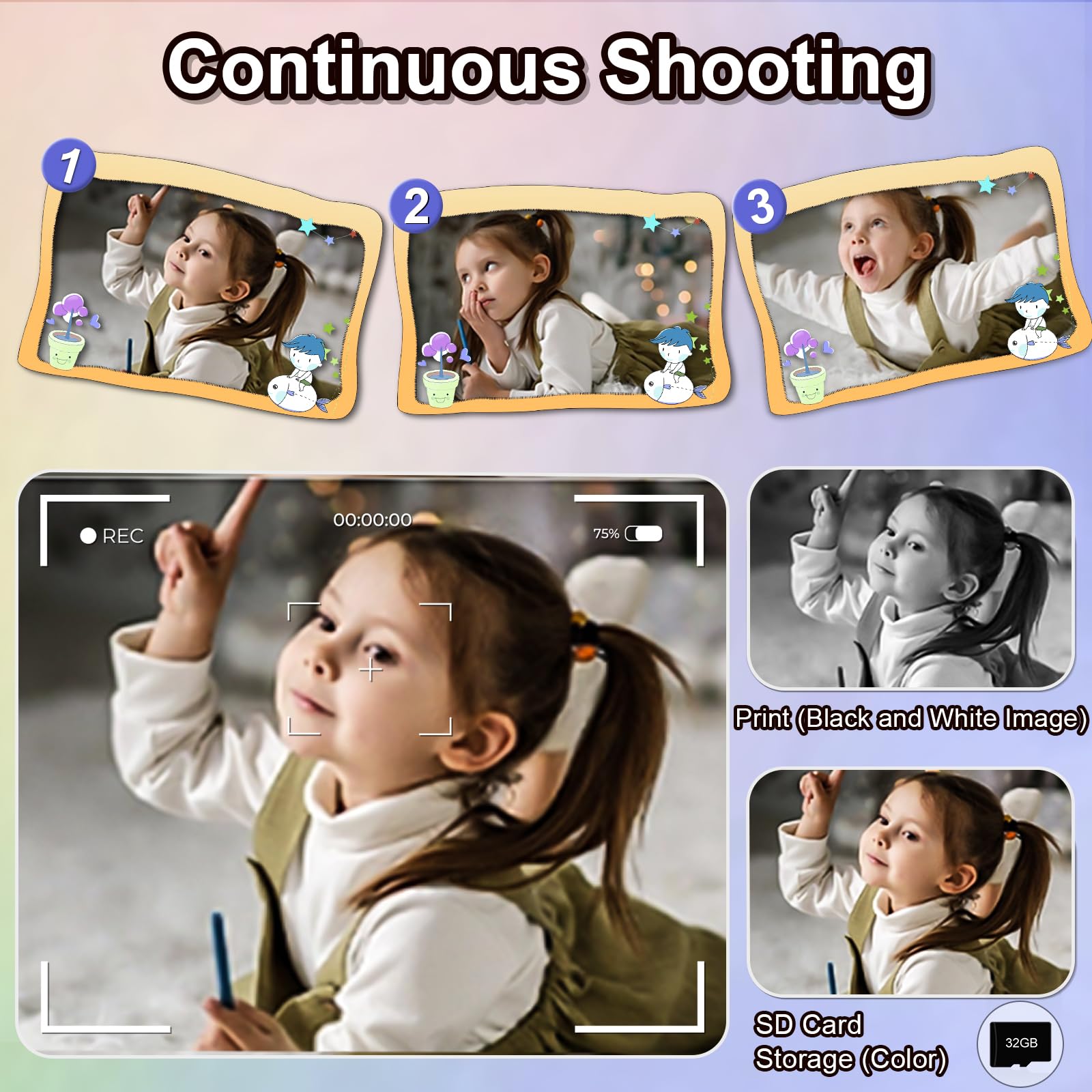 Gktz Kids Camera Instant Print   1080P Hd Instant Print Photo   Christmas Birthday Gifts For Age 4 5 6 7 8 9 10 Girls Boys   Por